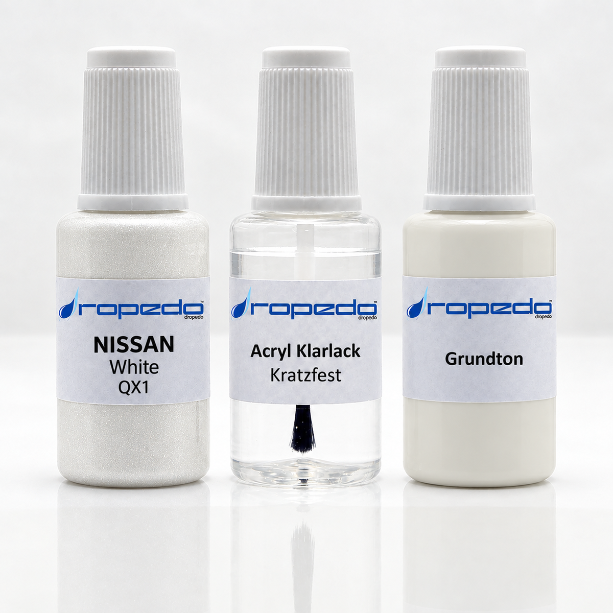 Nissan QX1 White Lackstift-Set mit Grundton: Basislack, Klarlack und Grundton je 20 ml