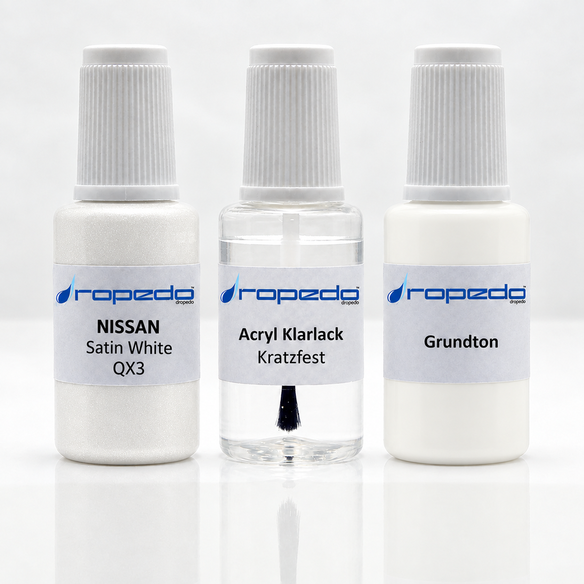 Nissan QX3 Satin White Lackstift-Set mit Grundton: Basislack, Klarlack und Grundton je 20 ml