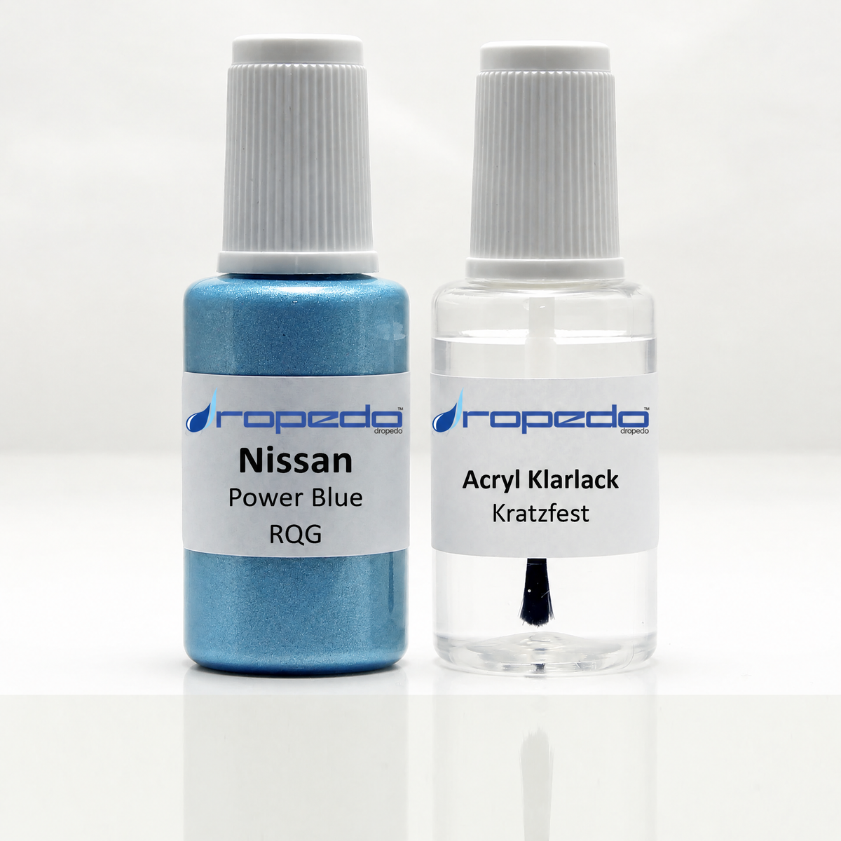 Nissan RQG Power Blue Lackstift, 20 ml Basislack und 20 ml Klarlack