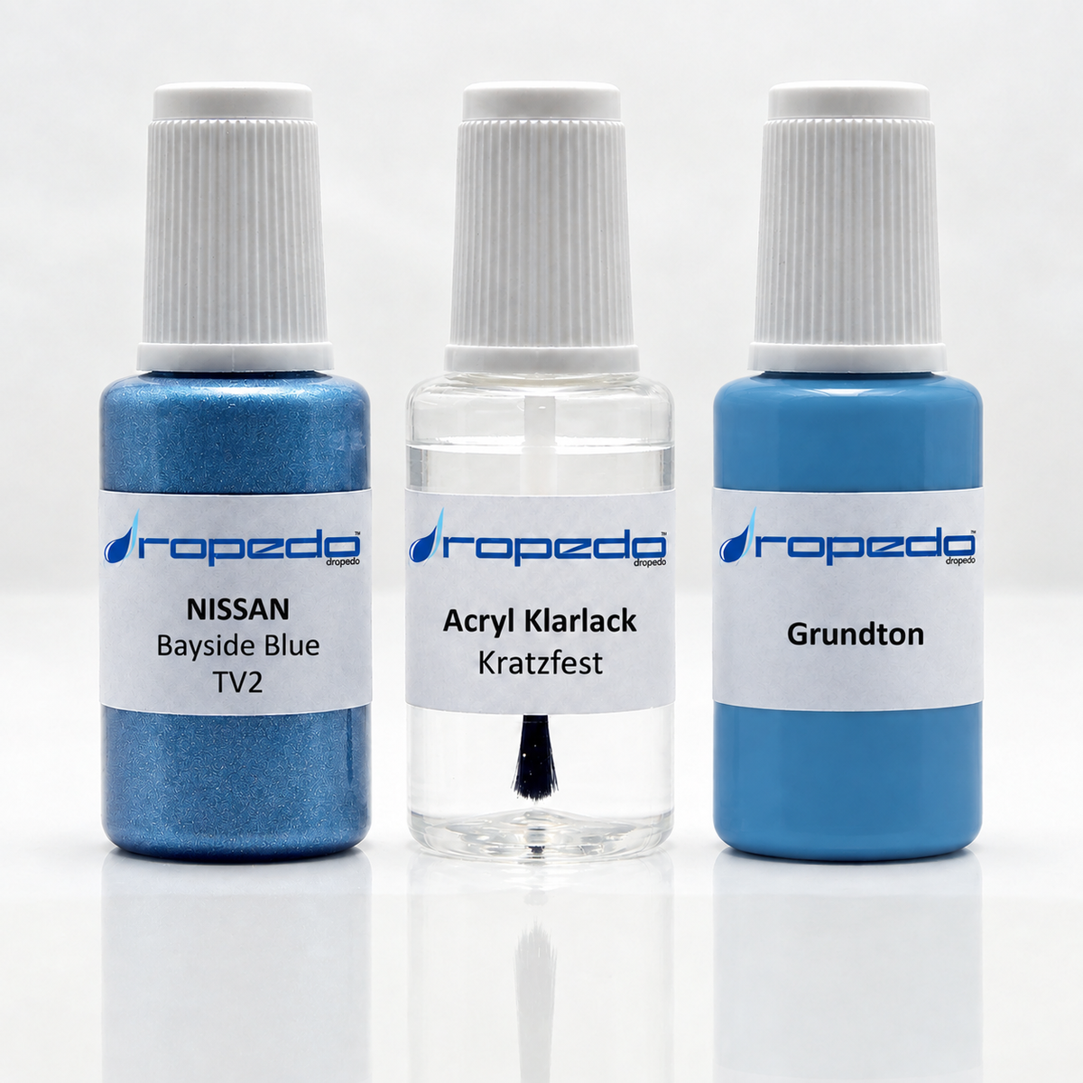 Nissan TV2 Bayside Blue Lackstift-Set mit Grundton: Basislack, Klarlack und Grundton je 20 ml