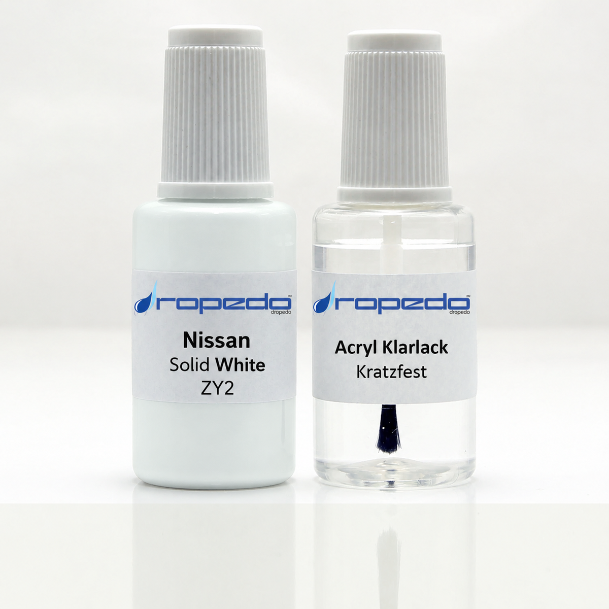 Nissan ZY2 Solid White Lackstift, 20 ml Basislack und 20 ml Klarlack