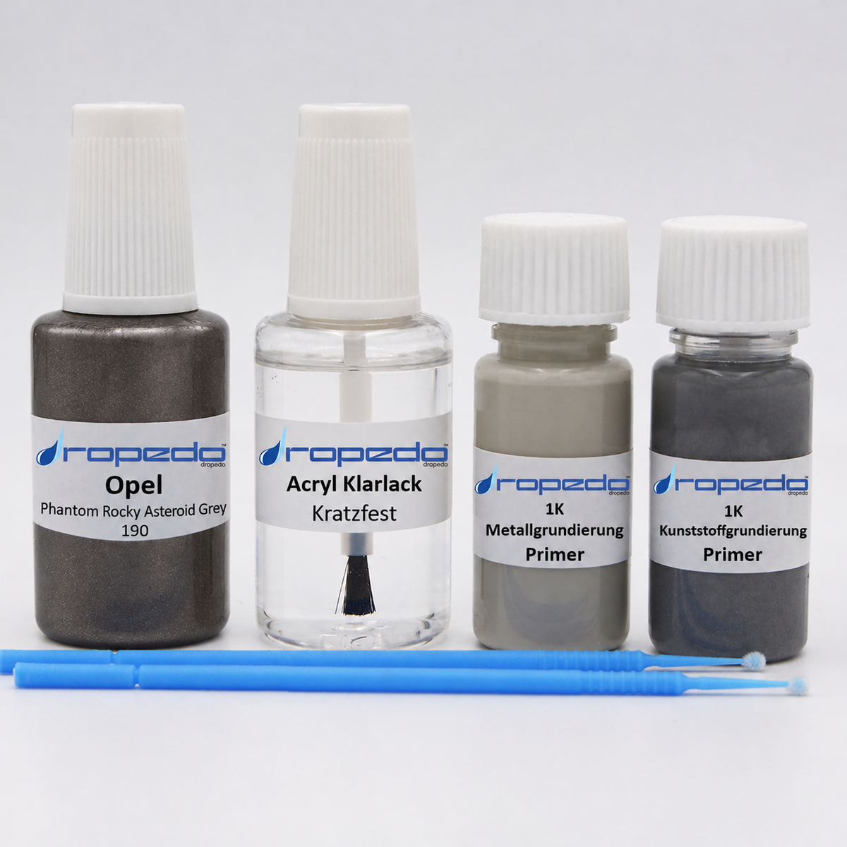 Opel 190 Phantom Rocky Asteroid Grey Lackstift, 20 ml Basislack und 20 ml Klarlack