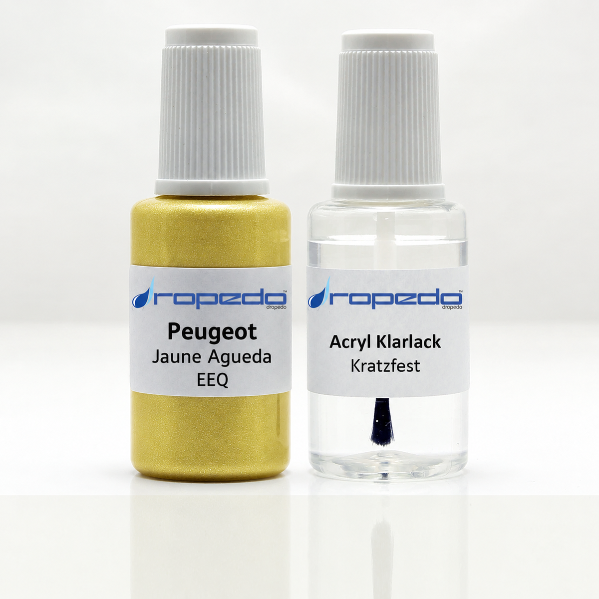 Peugeot EEQ Jaune Agueda Lackstift, 20 ml Basislack und 20 ml Klarlack