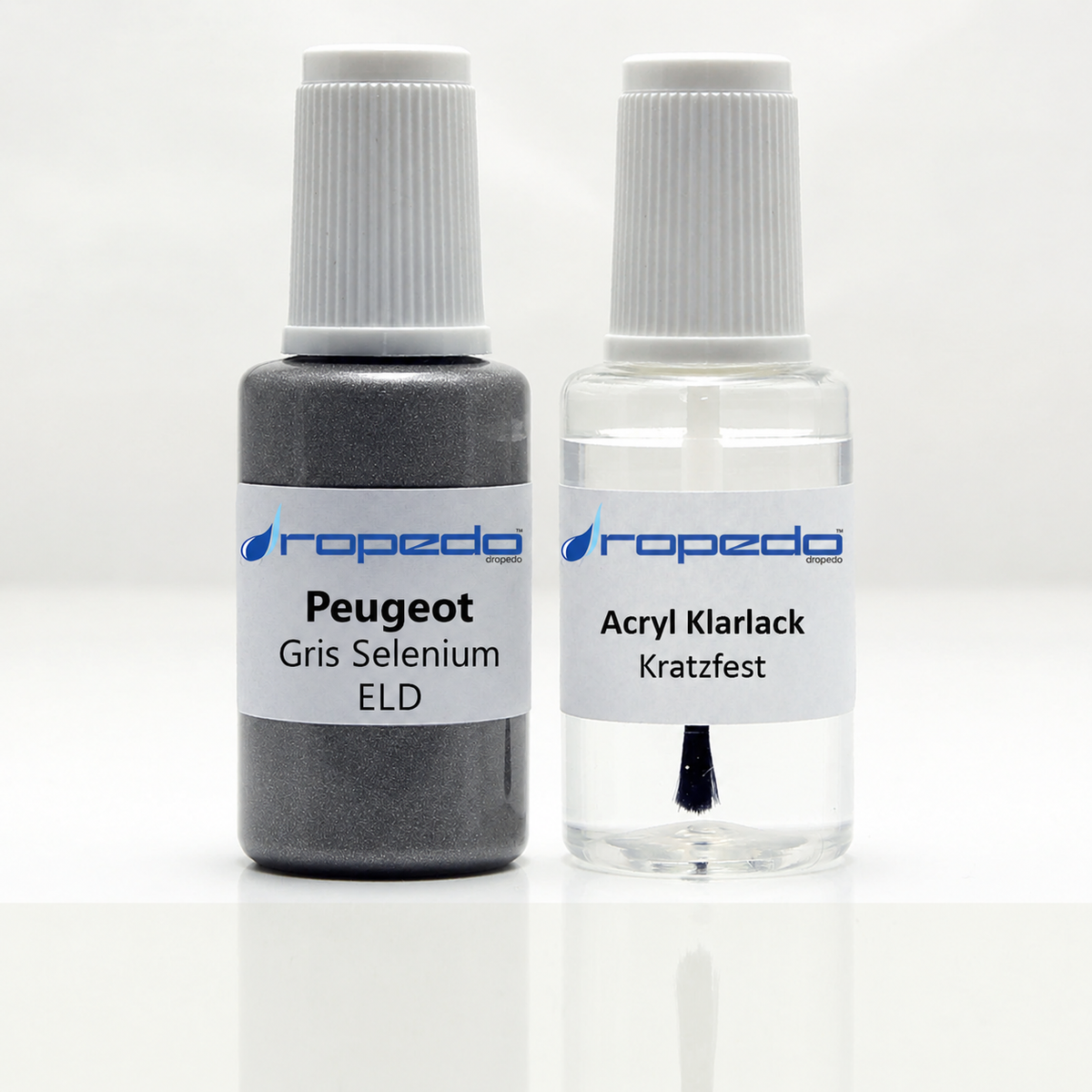 Peugeot ELD Gris Selenium Lackstift, 20 ml Basislack und 20 ml Klarlack