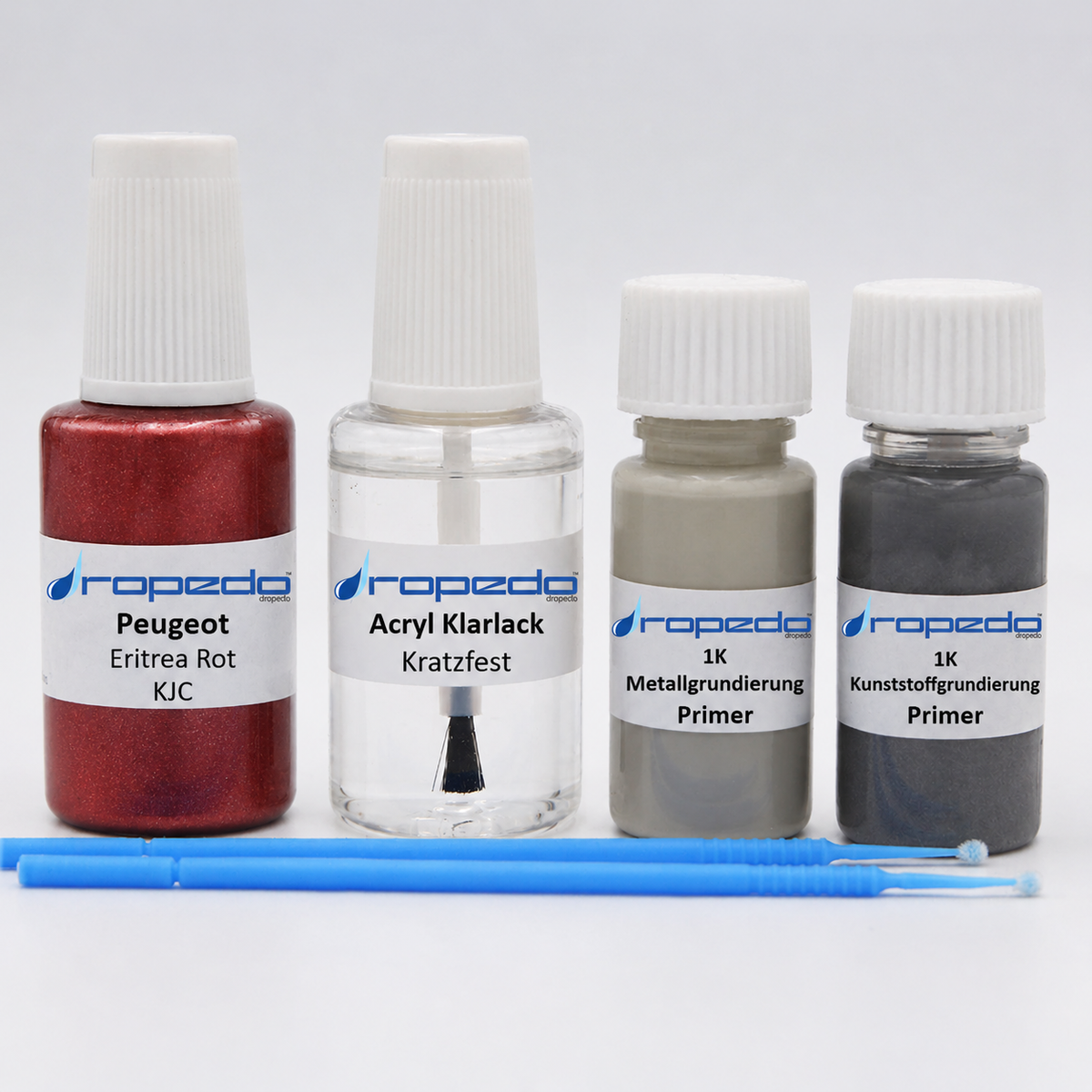 Peugeot KJC Eritrea Rot Lackstift, 20 ml Basislack und 20 ml Klarlack