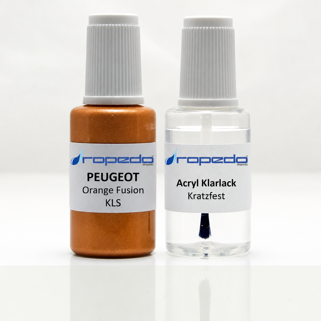 Lackstift-Set mit Klarlack für Peugeot KLS Orange Fusion Metallic