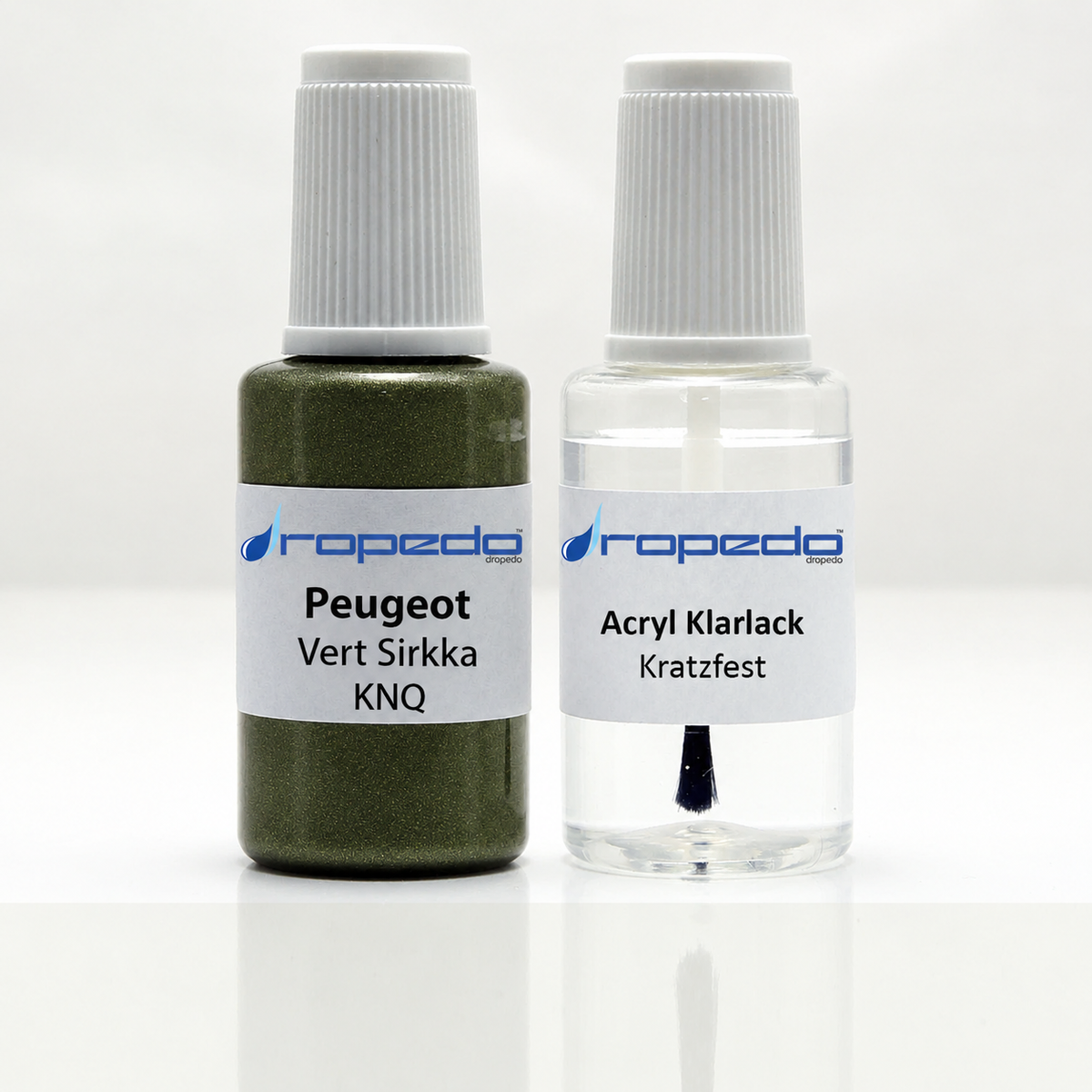 Peugeot KNQ Vert Sirkka Lackstift, 20 ml Basislack und 20 ml Klarlack