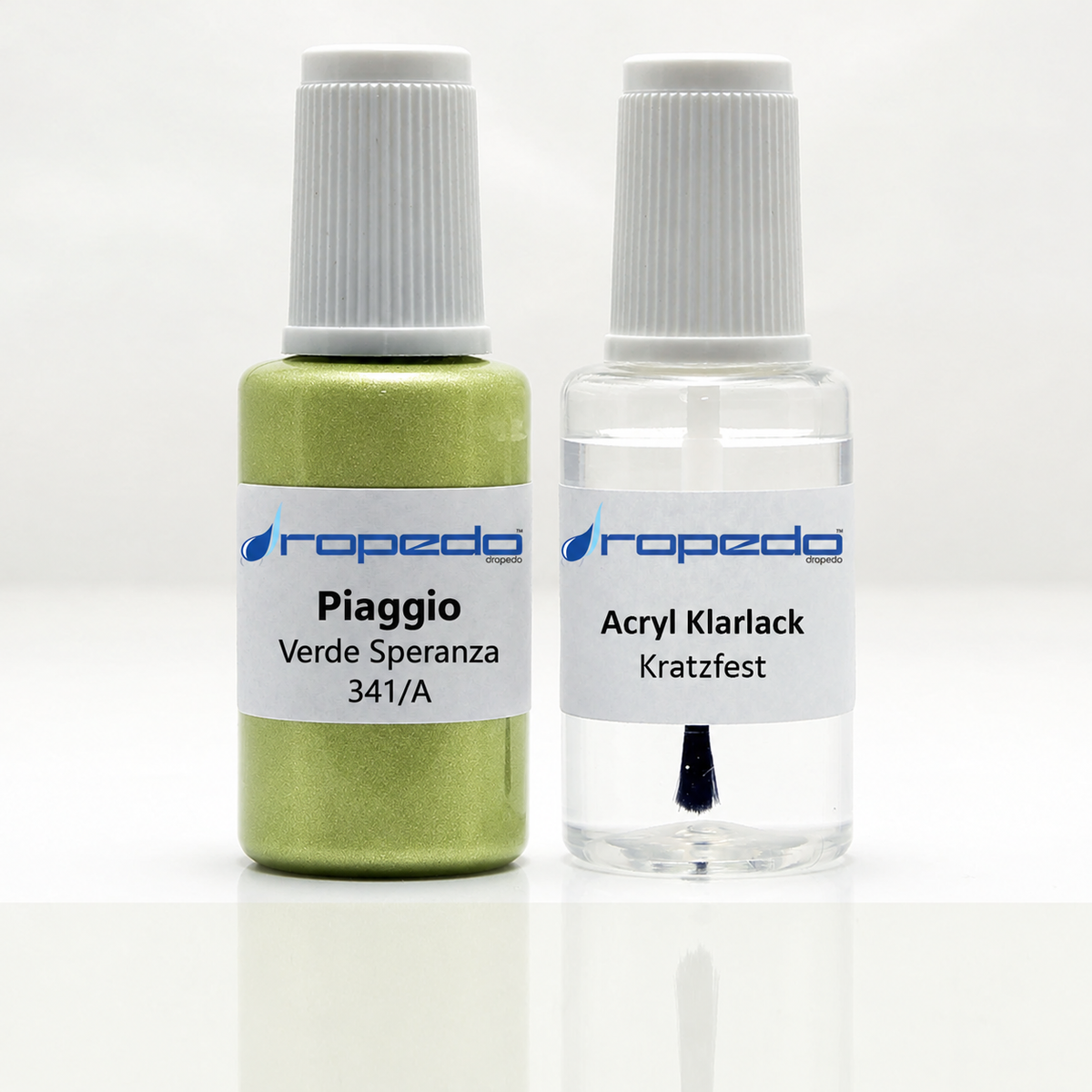 Piaggio Vespa 341/A Verde Speranza Lackstift, 20 ml Basislack und 20 ml Klarlack