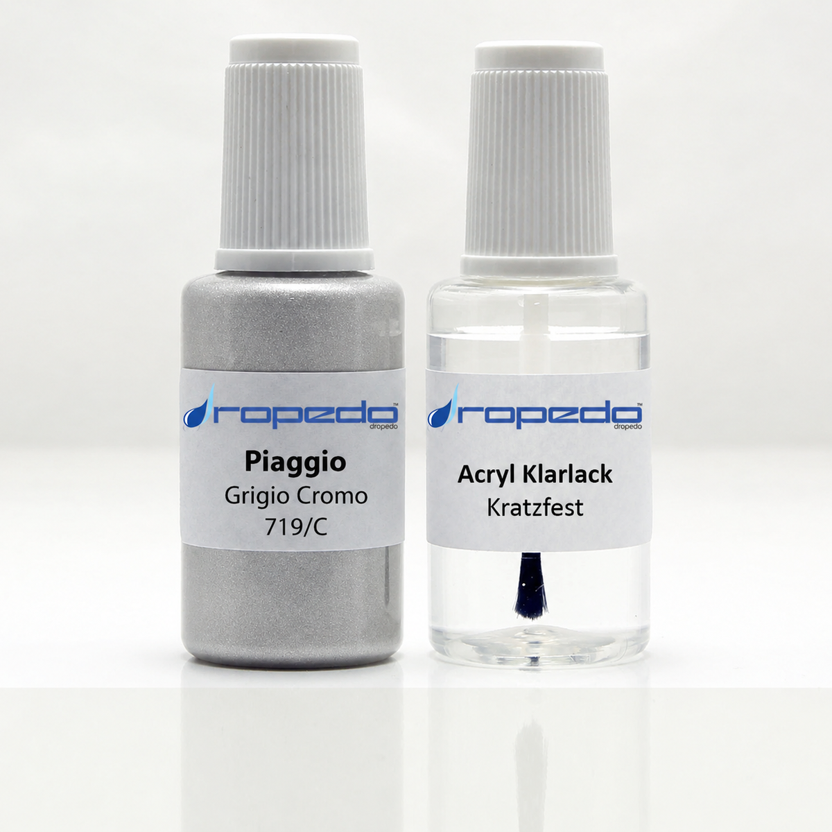 Piaggio Vespa 719/C Grigio Cromo Lackstift, 20 ml Basislack und 20 ml Klarlack