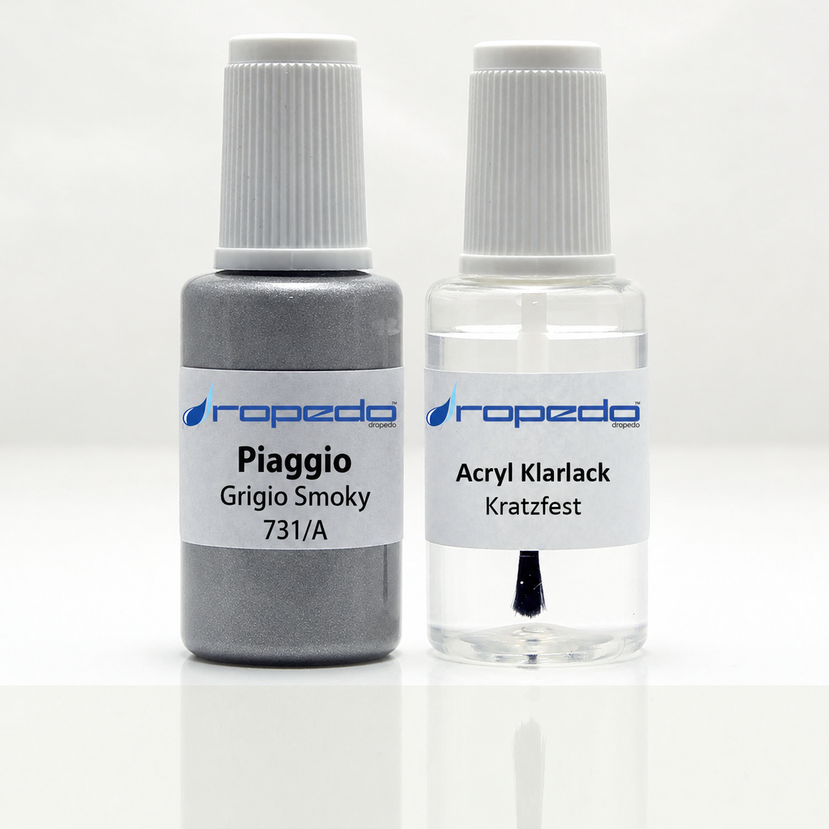Piaggio Vespa 731/A Grigio Smoky Lackstift, 20 ml Basislack und 20 ml Klarlack