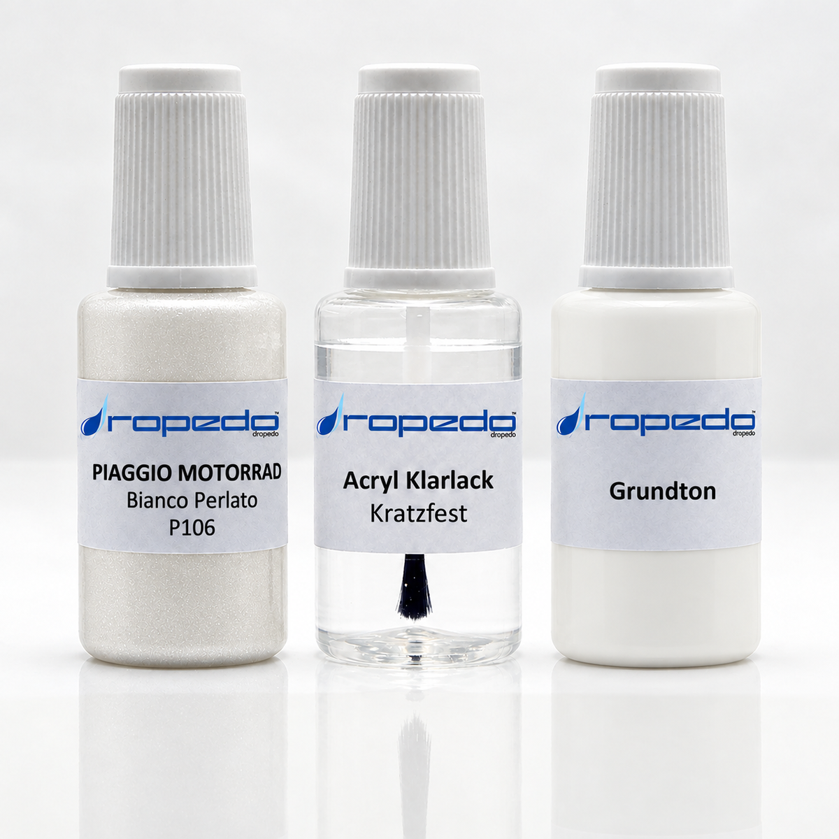 Piaggio Motorrad P106 Bianco Perlato Lackstift-Set mit Grundton: Basislack, Klarlack und Grundton je 20 ml