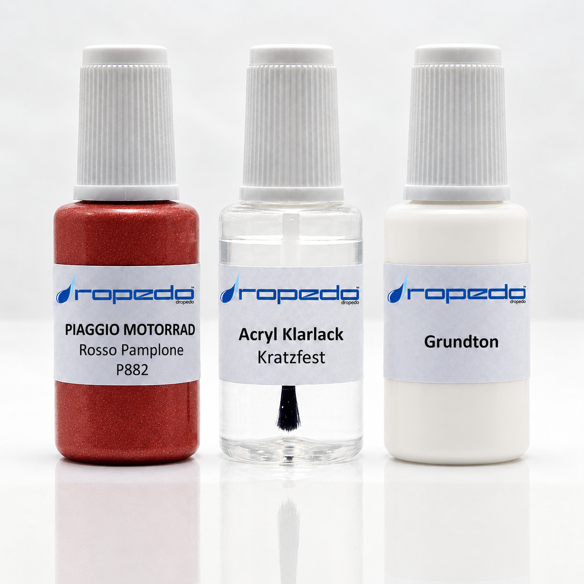 Piaggio Motorrad P882 Rosso Pamplone Lackstift-Set mit Grundton: Basislack, Klarlack und Grundton je 20 ml