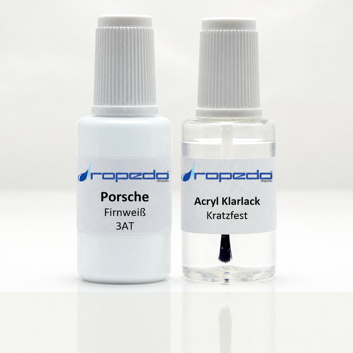 Lackstift-Set für Porsche 3AT Firnweiß: 20 ml Basislack und 20 ml Klarlack