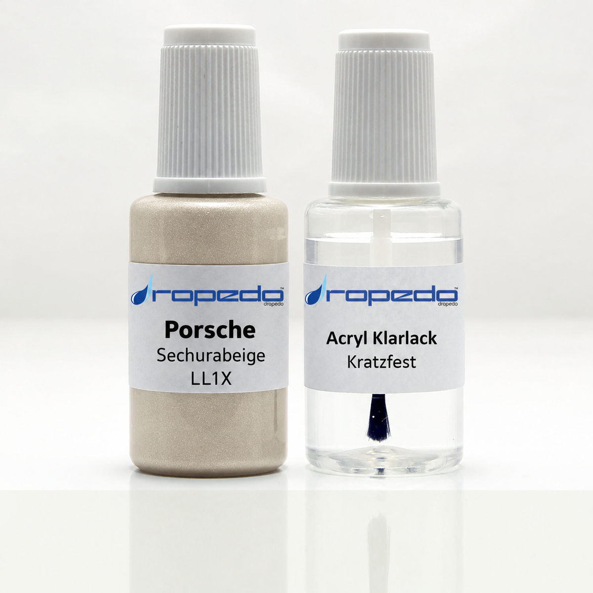 Porsche LL1X Sechurabeige Lackstift, 20 ml Basislack und 20 ml Klarlack