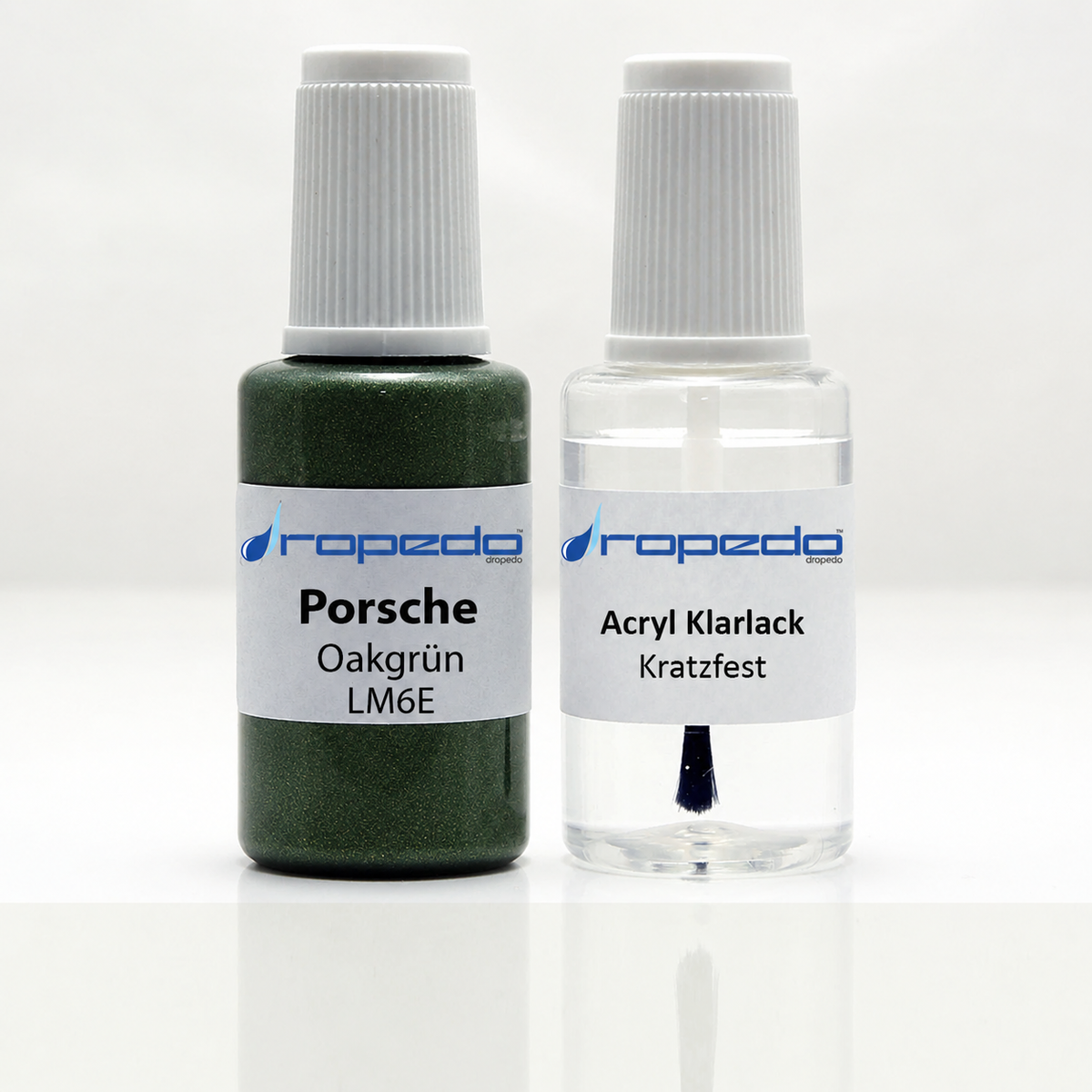 Porsche LM6E Oakgrün Lackstift, 20 ml Basislack und 20 ml Klarlack