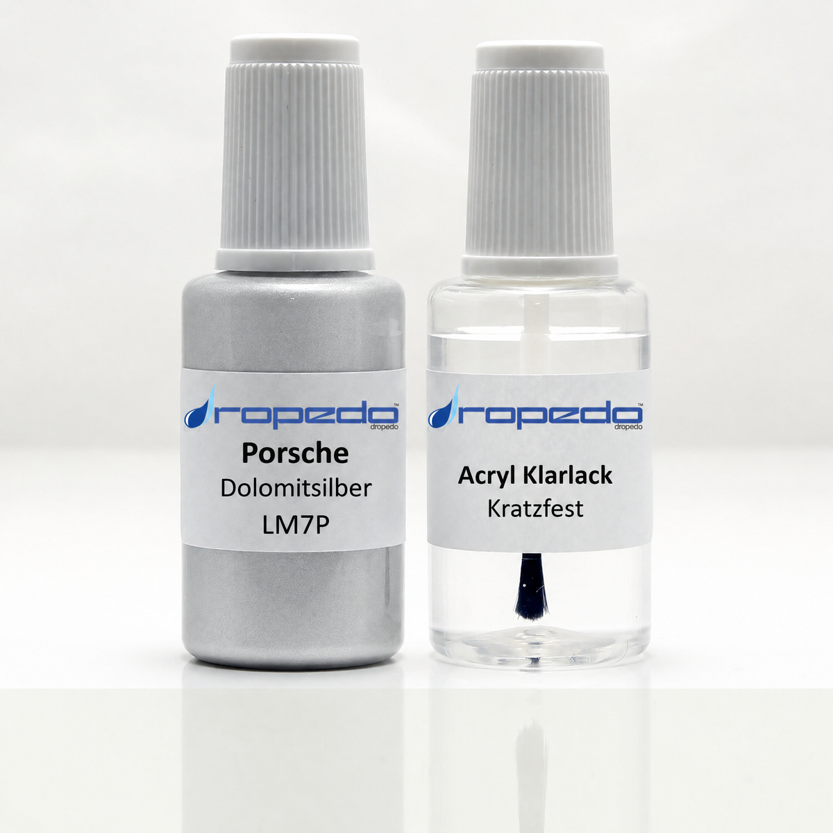 Porsche LM7P Dolomitsilber Lackstift, 20 ml Basislack und 20 ml Klarlack