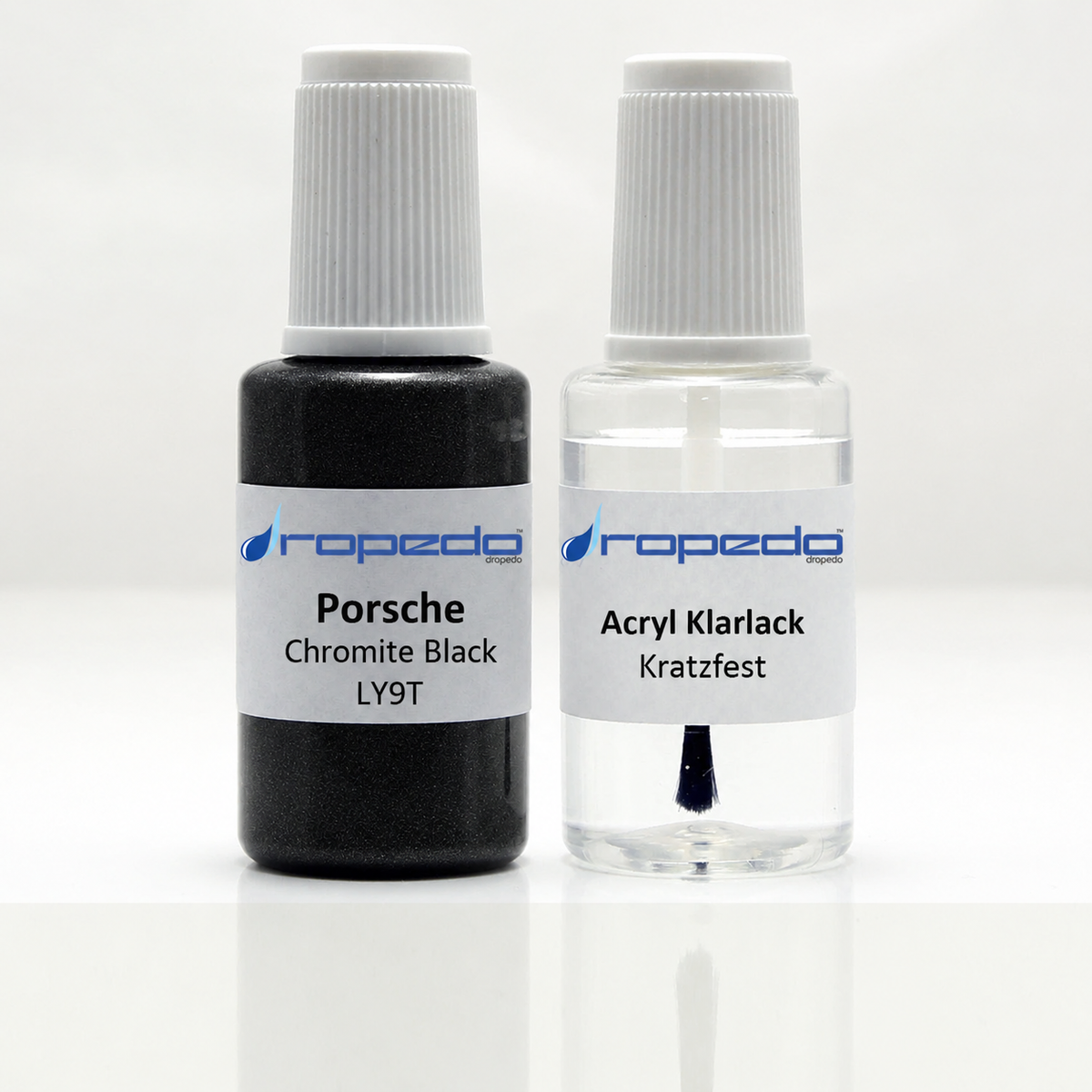 Porsche LY9T Chromite Black Lackstift, 20 ml Basislack und 20 ml Klarlack