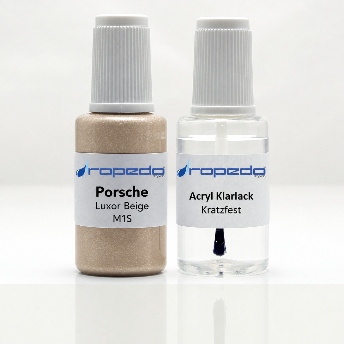 Porsche M1S Luxor Beige Lackstift, 20 ml Basislack und 20 ml Klarlack