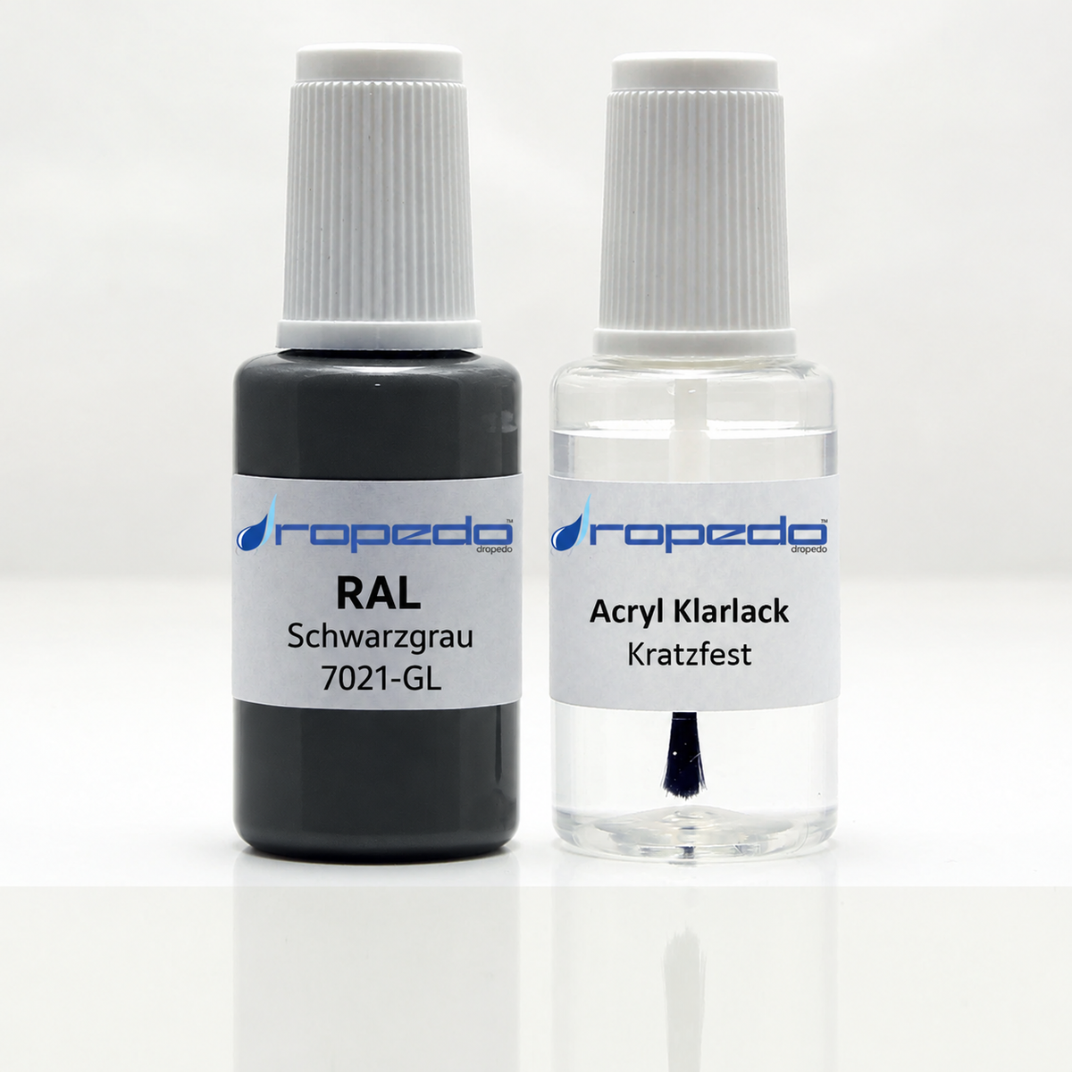 RAL 7021-GL Schwarzgrau Lackstift, 20 ml Basislack und 20 ml Klarlack