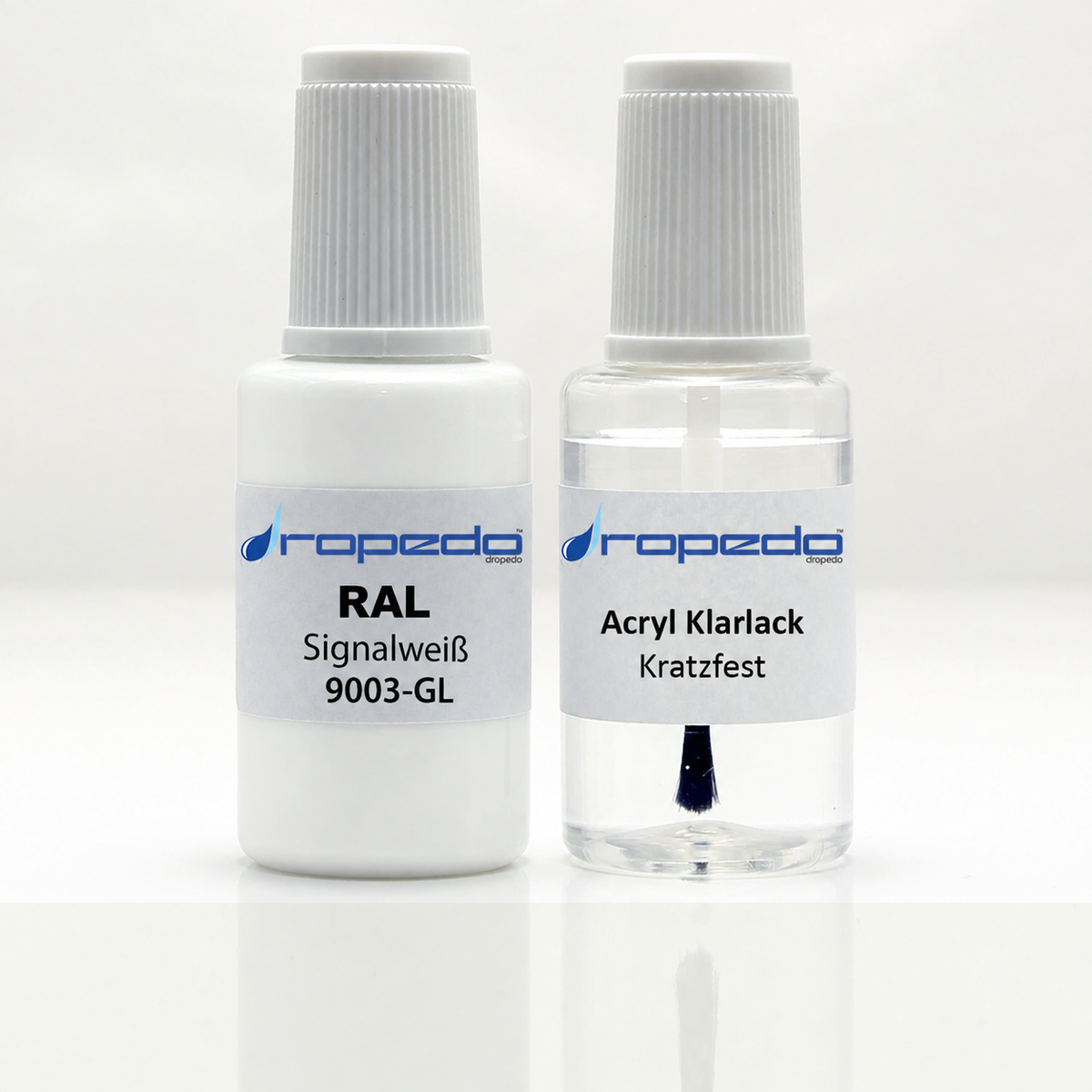 RAL 9003-GL Signalweiß Lackstift, 20 ml Basislack und 20 ml Klarlack