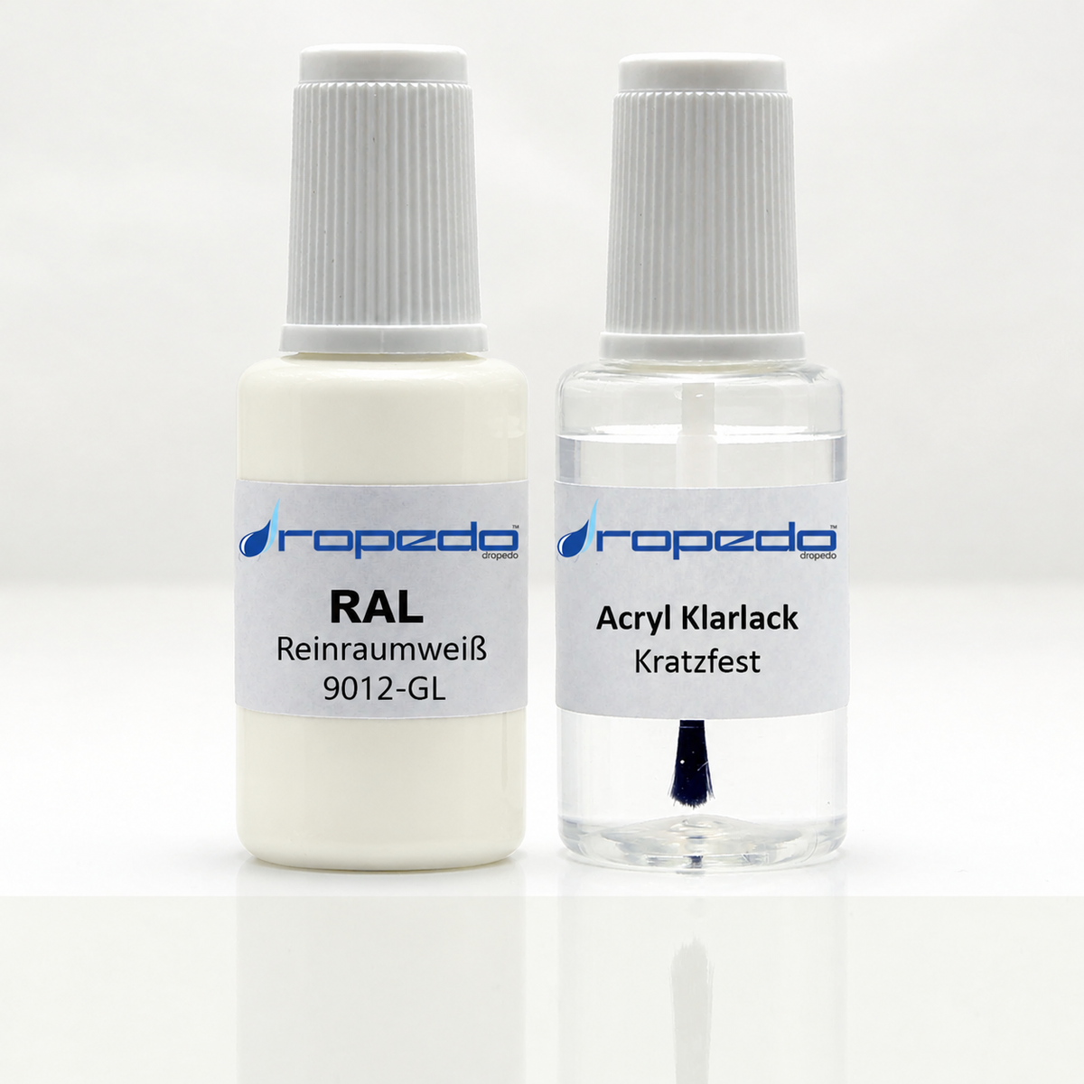 RAL 9012-GL Reinraumweiß Lackstift, 20 ml Basislack und 20 ml Klarlack