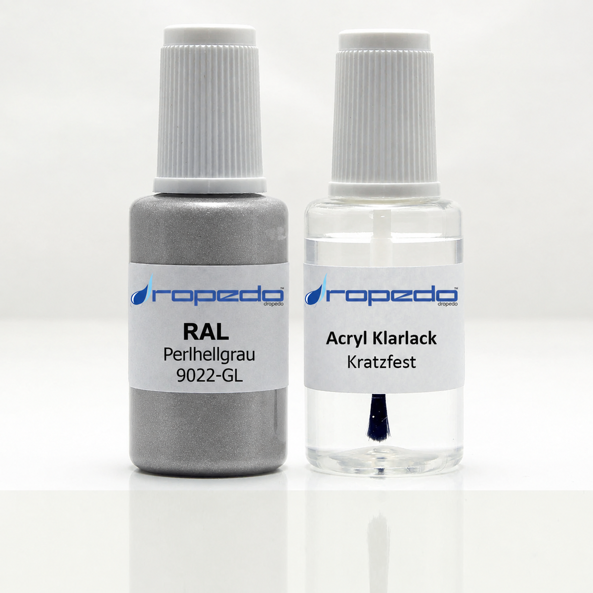 RAL 9022-GL Perlhellgrau Lackstift, 20 ml Basislack und 20 ml Klarlack