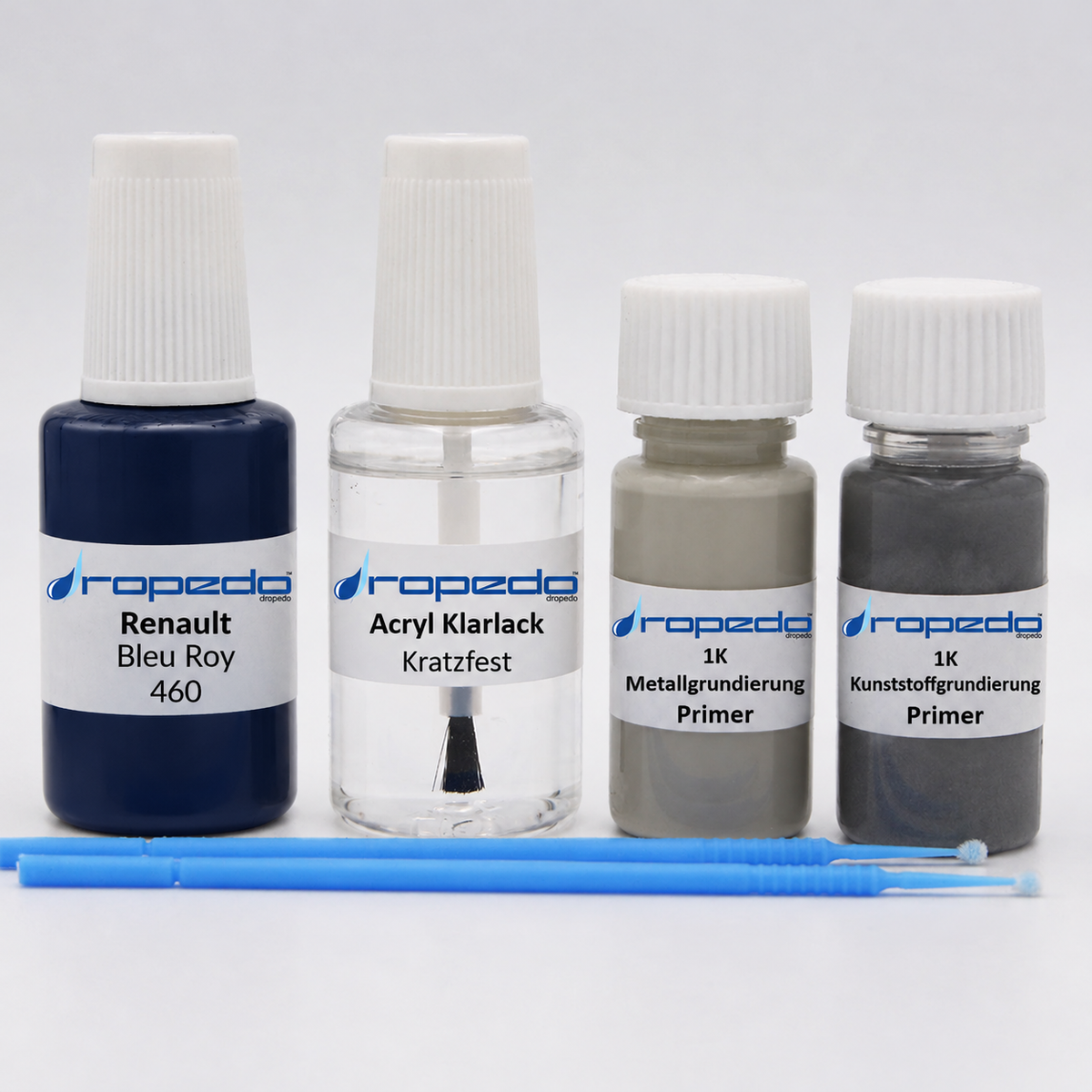 Renault 460 Bleu Roy Lackstift, 20 ml Basislack und 20 ml Klarlack
