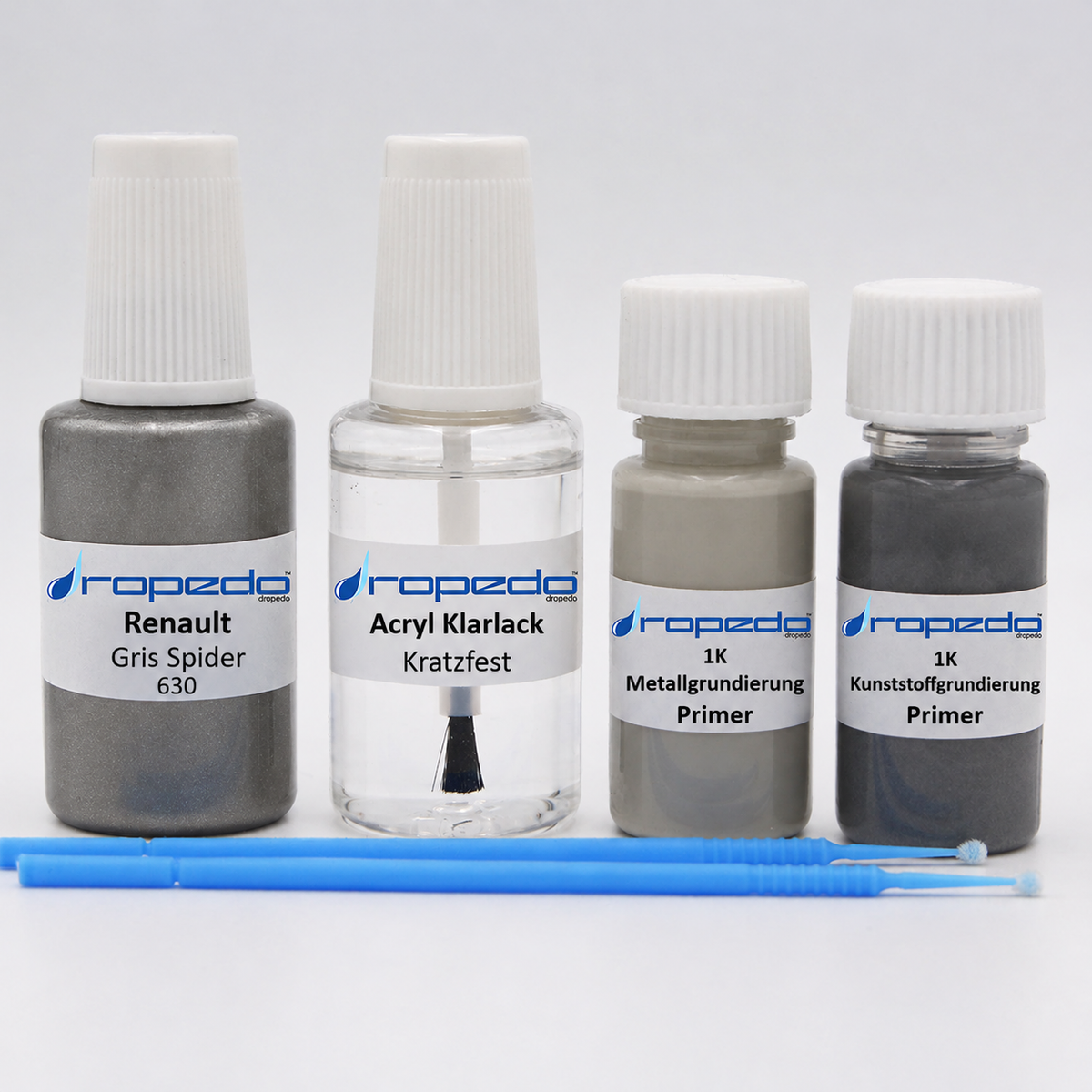 Renault 630 Gris Spider Lackstift, 20 ml Basislack und 20 ml Klarlack