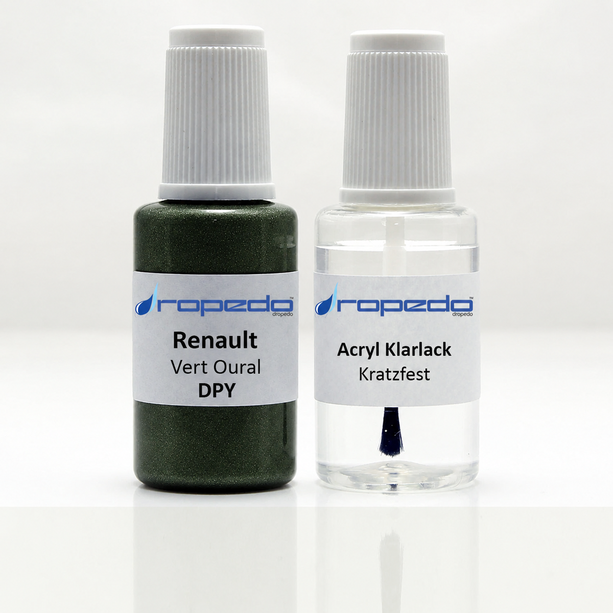 Renault DPY Vert Oural Lackstift, 20 ml Basislack und 20 ml Klarlack