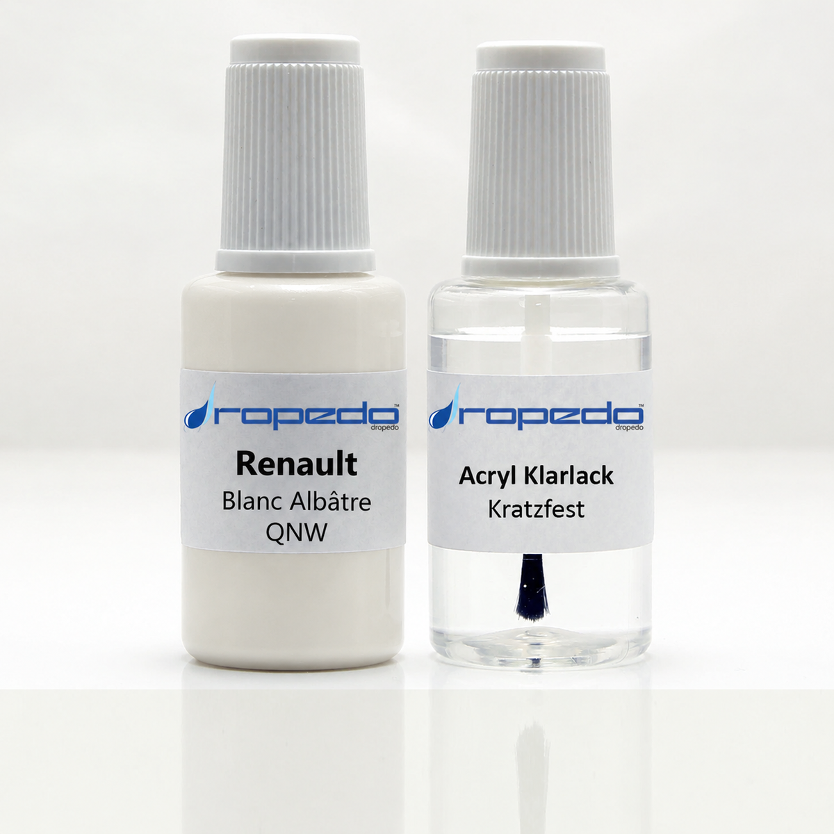 Renault QNW Blanc Albâtre Lackstift, 20 ml Basislack und 20 ml Klarlack