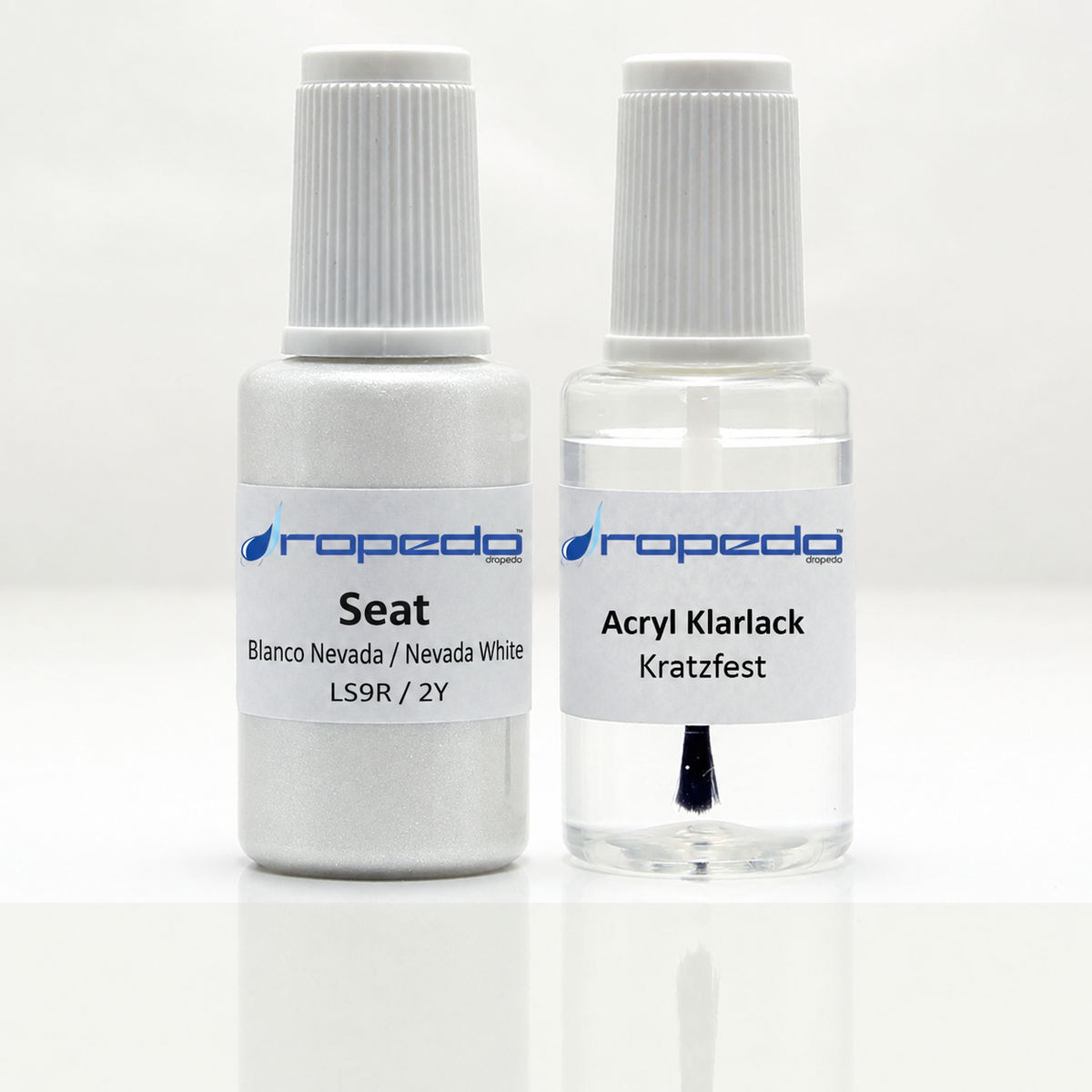 Seat LS9R / 2Y Blanco Nevada / Nevada White Lackstift, 20 ml Basislack und 20 ml Klarlack