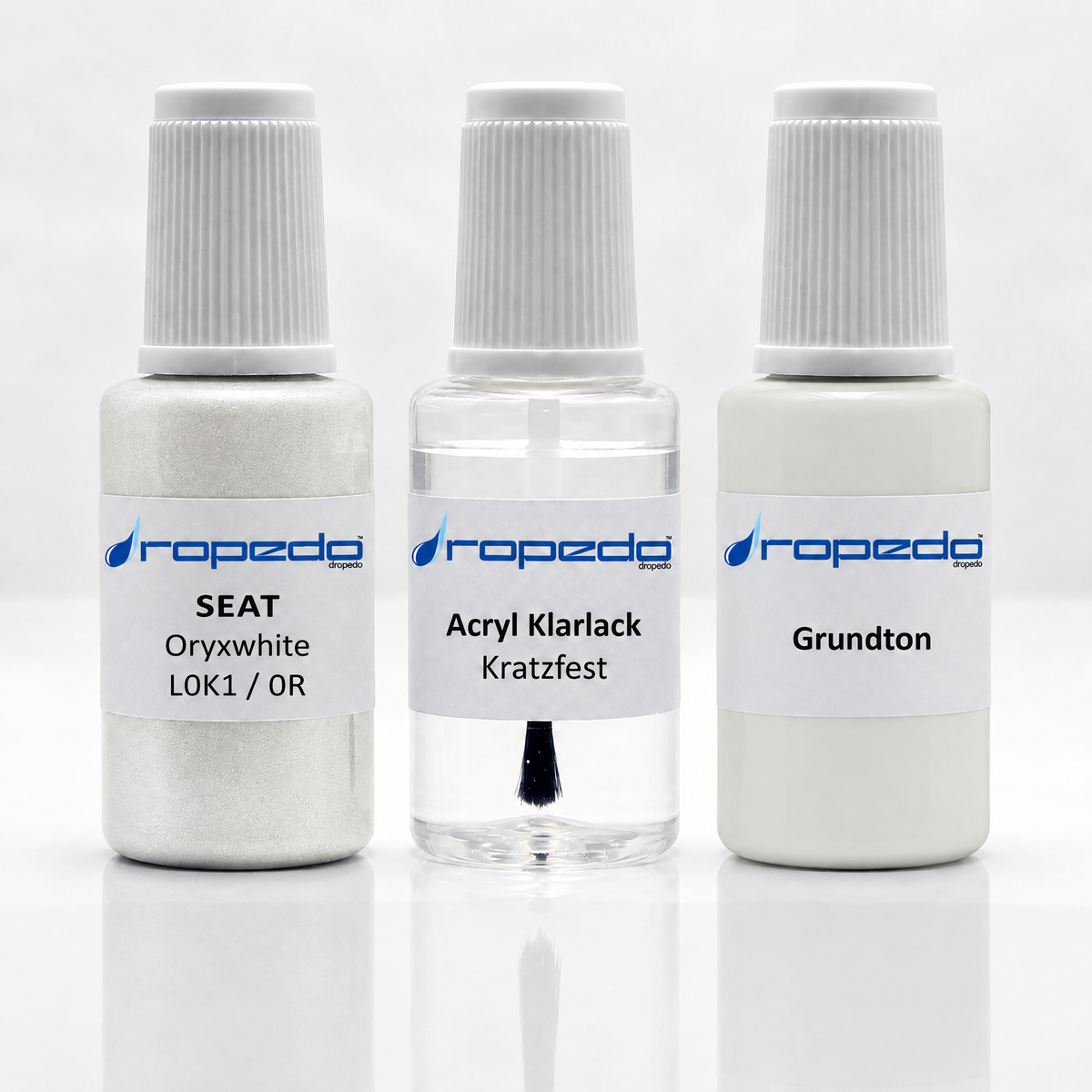Lackstift-Set für SEAT L0K1 / 0R Oryxwhite: Basislack, Klarlack und Grundton