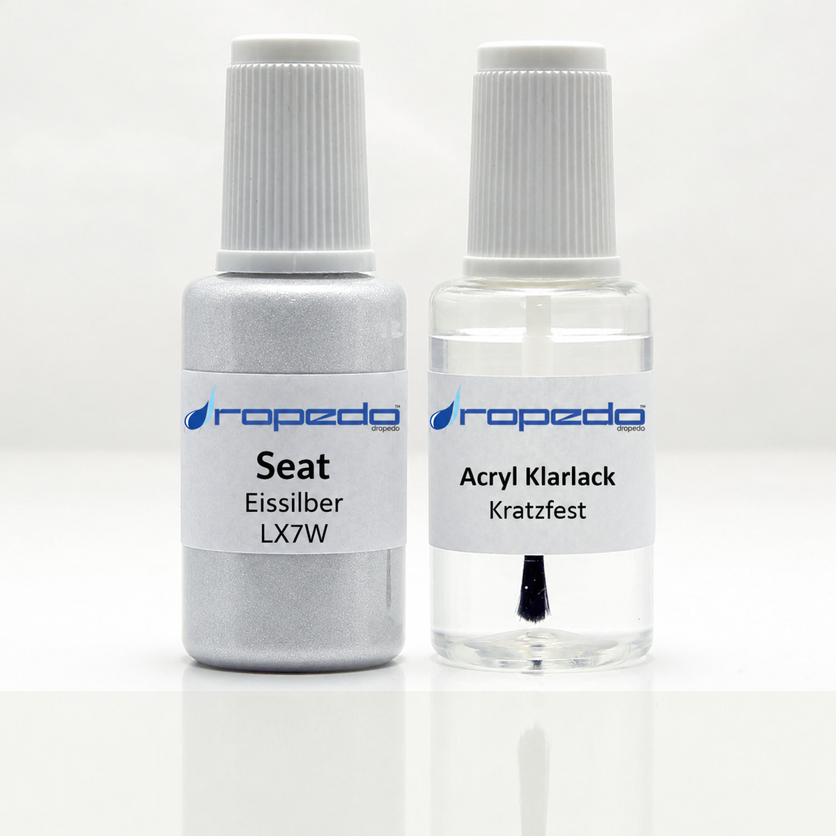Seat LX7W Eissilber Estrella Silver Lackstift, 20 ml Basislack und 20 ml Klarlack