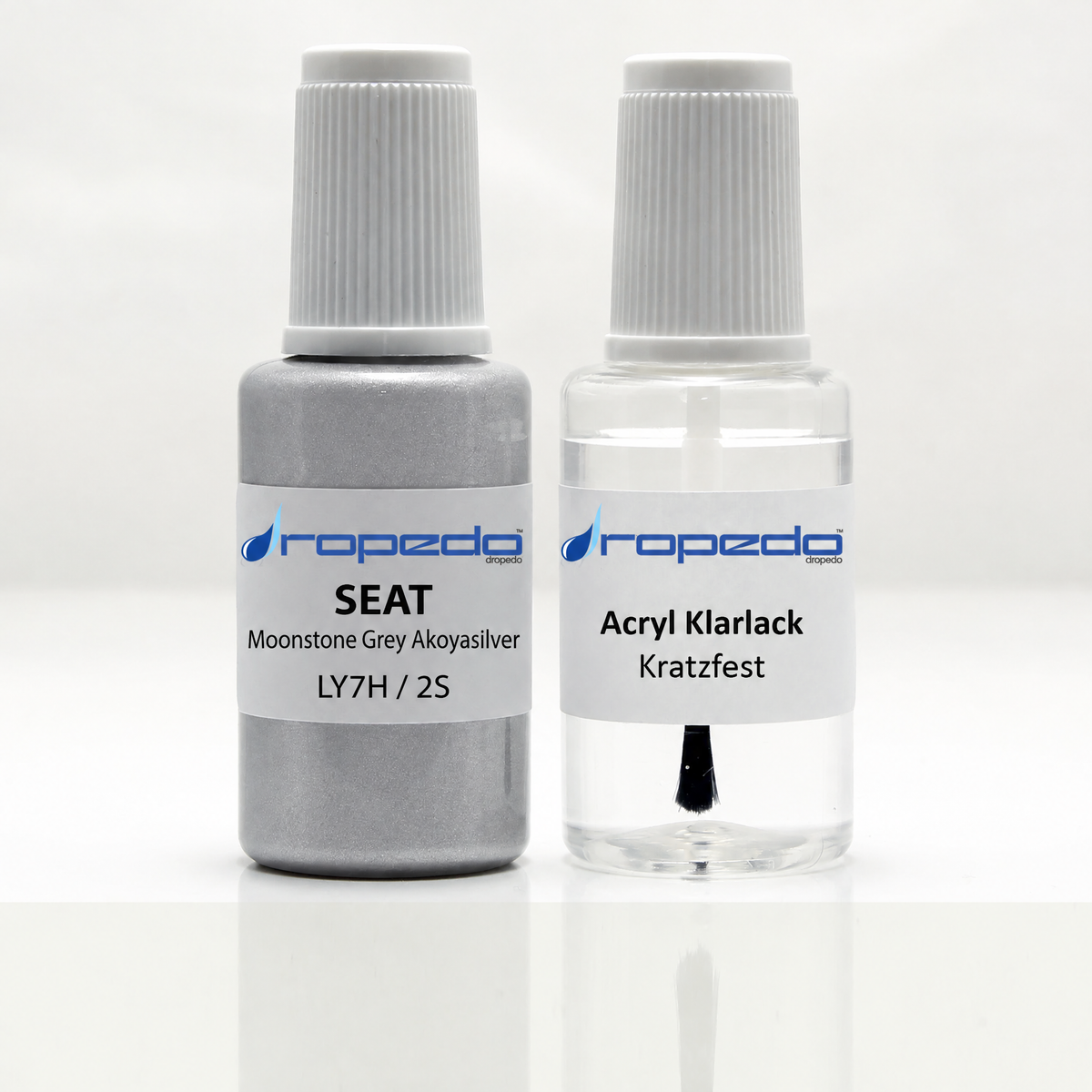 Lackstift-Set für SEAT LY7H / 2S Moonstone Grey Akoyasilver: 20 ml Basislack und 20 ml Klarlack