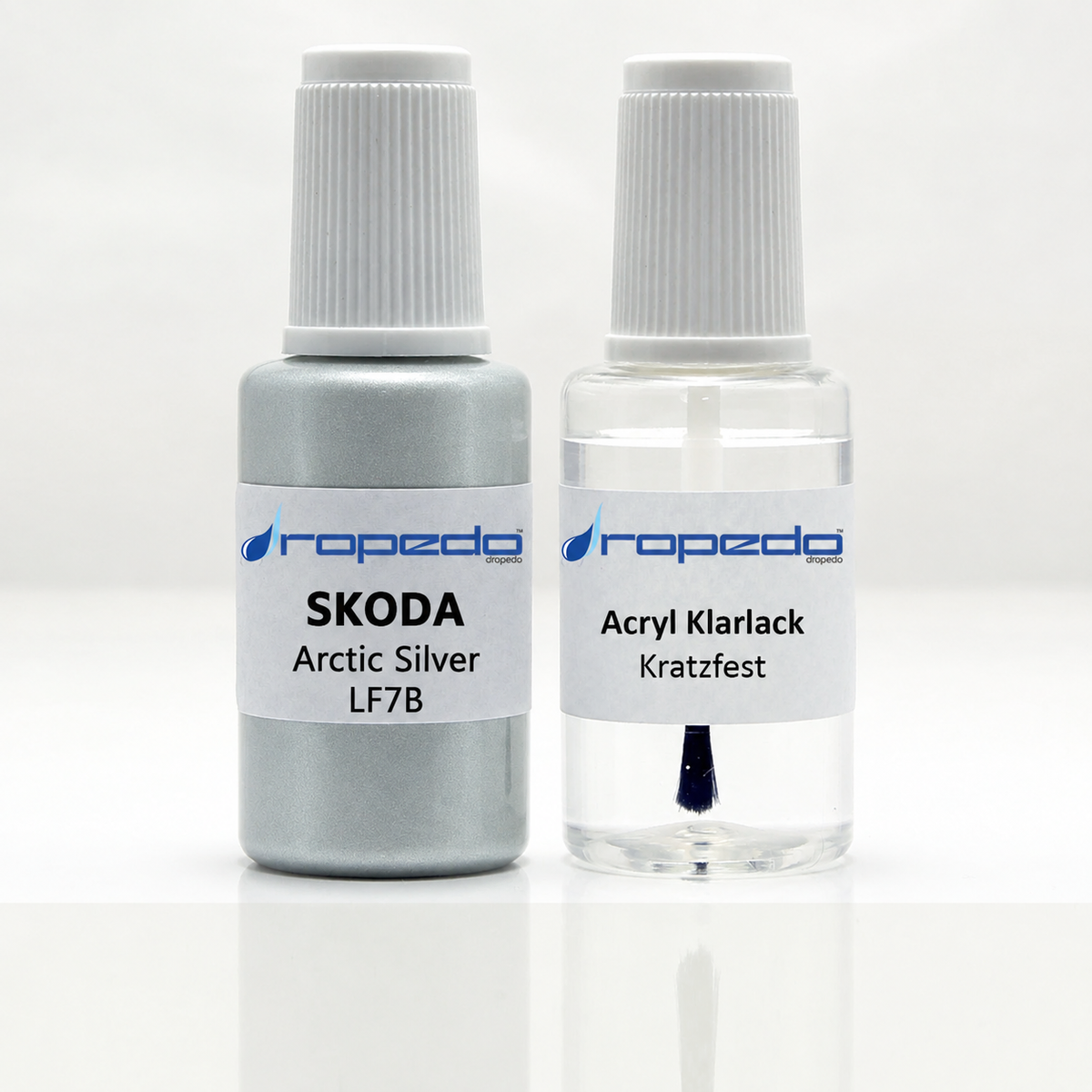 Lackstift-Set mit Klarlack für Skoda LF7B Arctic Silver Metallic