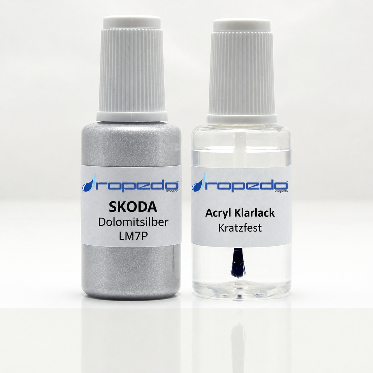 Lackstift-Set mit Klarlack für Skoda LM7P Dolomitsilber Metallic