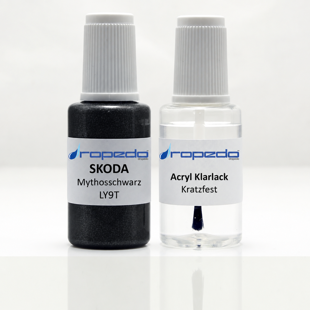 Lackstift-Set mit Klarlack für Skoda LY9T Mythosschwarz Metallic