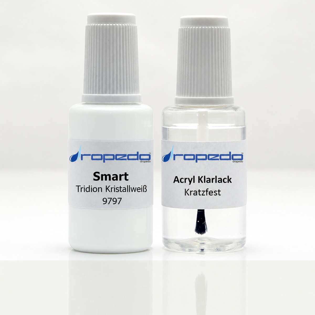 Lackstift-Set für Smart 9797 Tridion Kristallweiß: 20 ml Basislack und 20 ml Klarlack