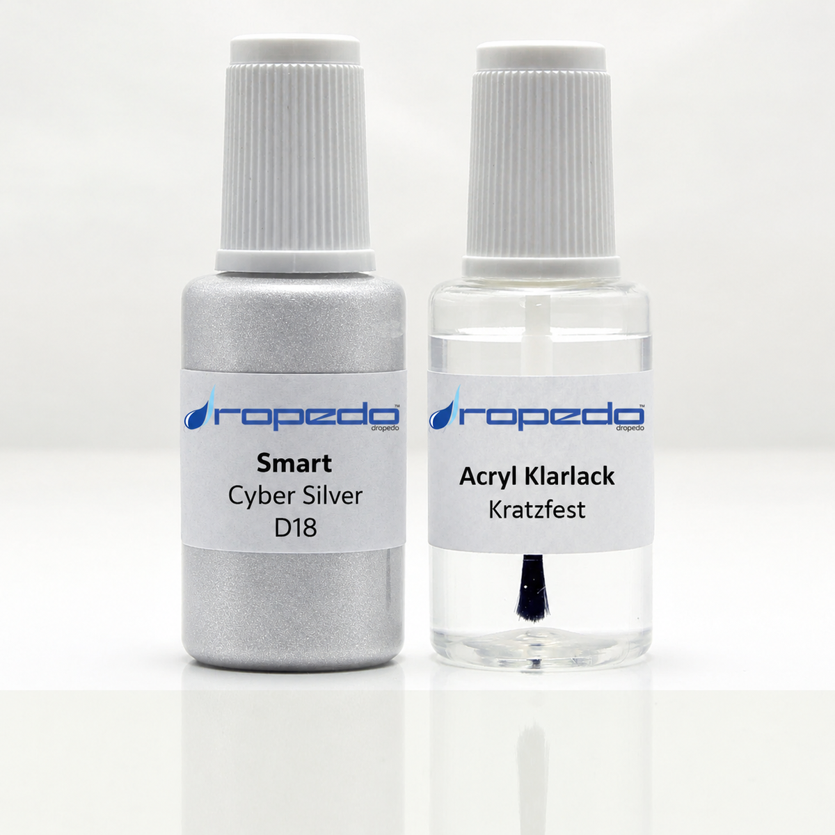 Smart D18 Cyber Silver Lackstift, 20 ml Basislack und 20 ml Klarlack