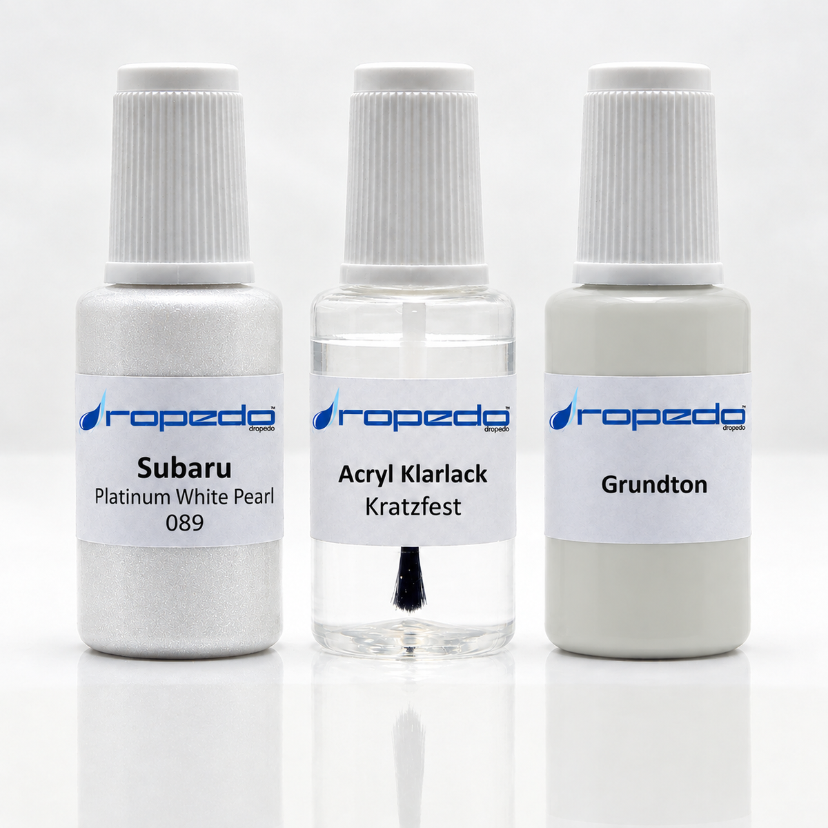 Subaru 089 Platinum White Pearl Lackstift-Set mit Grundton: Basislack, Klarlack und Grundton je 20 ml