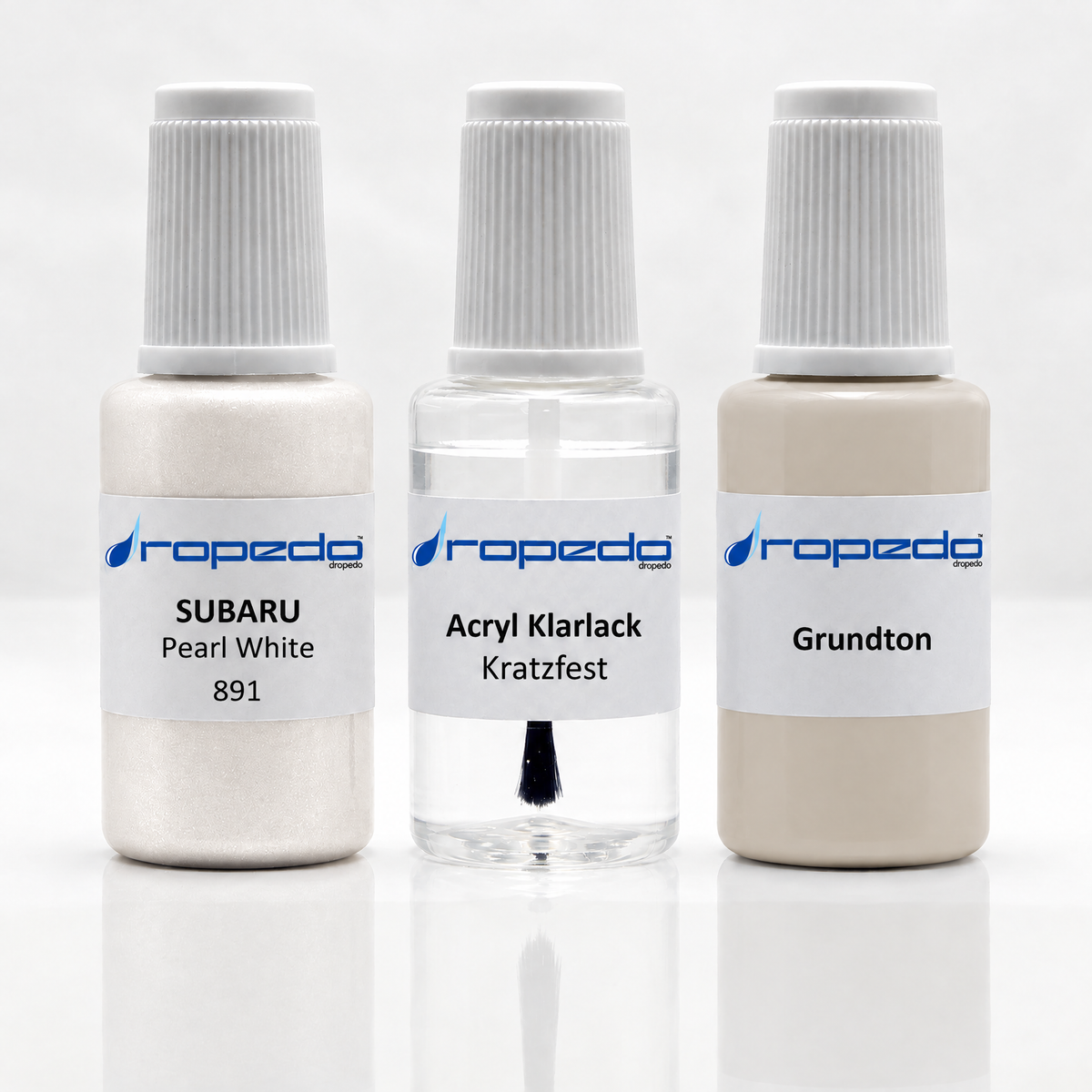 Subaru 891 Pearl White Lackstift-Set mit Grundton: Basislack, Klarlack und Grundton je 20 ml