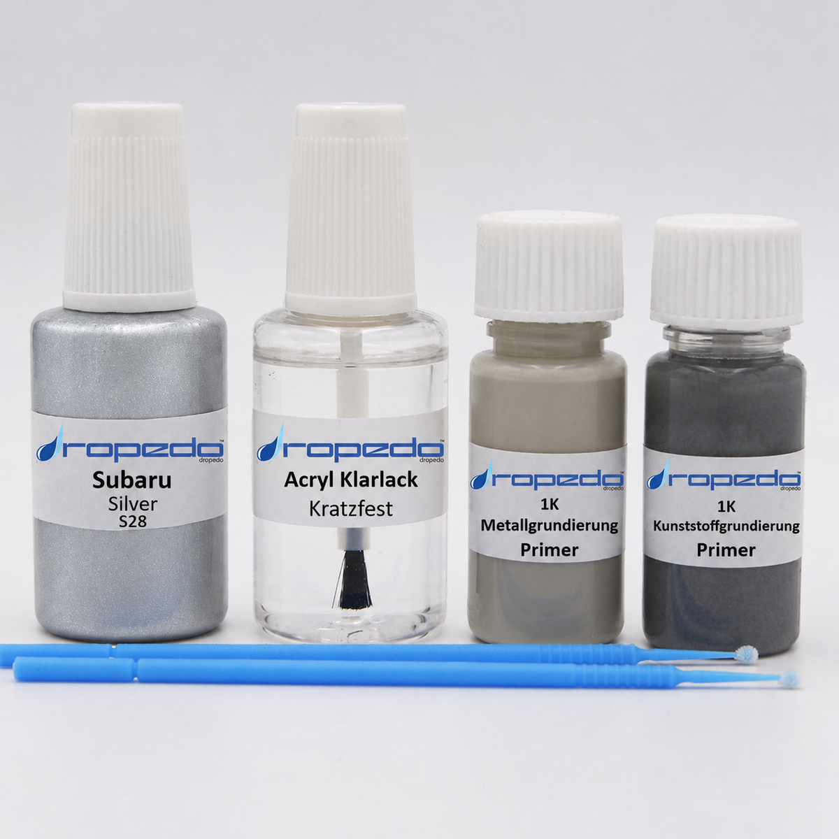 Subaru S28 Silver Lackstift, 20 ml Basislack und 20 ml Klarlack