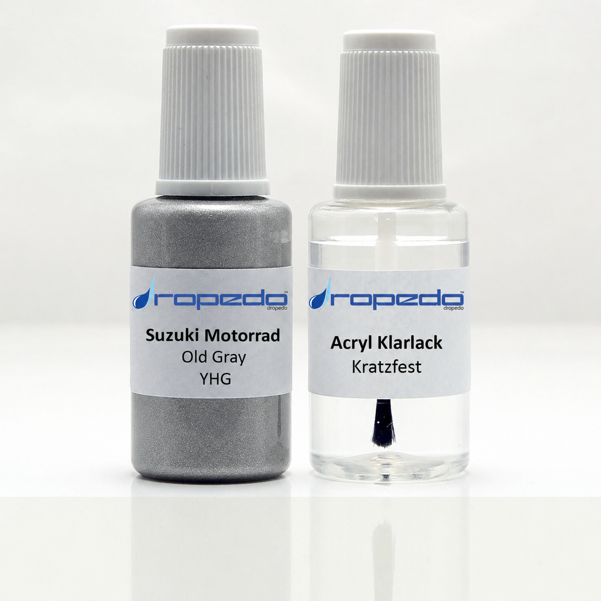 Lackstift-Set für Suzuki Motorrad YHG Old Gray: 20 ml Basislack und 20 ml Klarlack