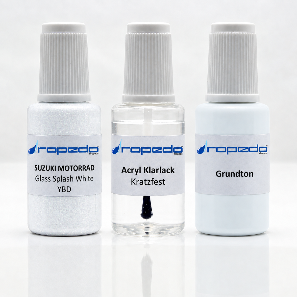Suzuki Motorrad YBD Glass Splash White Lackstift-Set mit Grundton: Basislack, Klarlack und Grundton je 20 ml