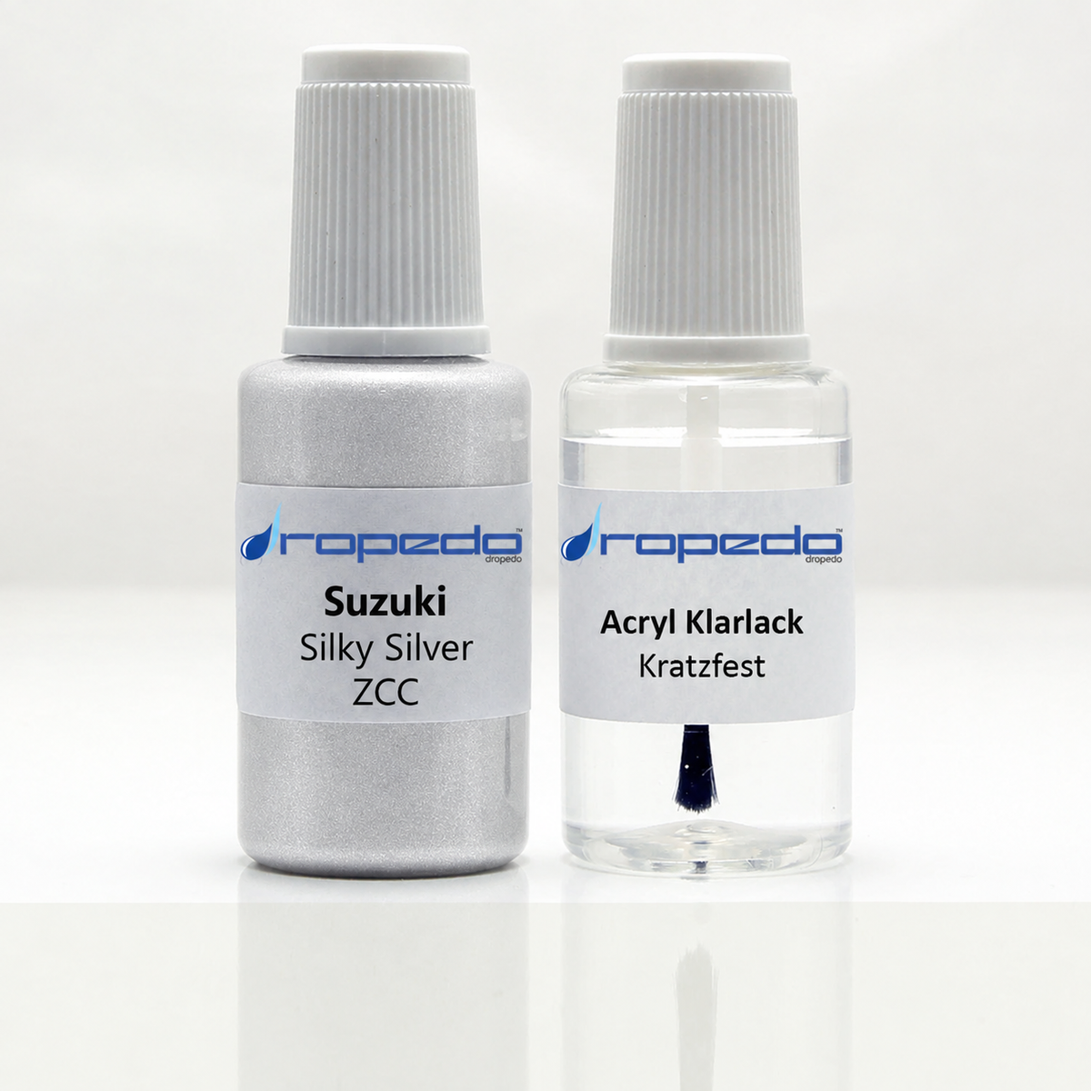 Lackstift-Set für Suzuki ZCC Silky Silver: 20 ml Basislack und 20 ml Klarlack