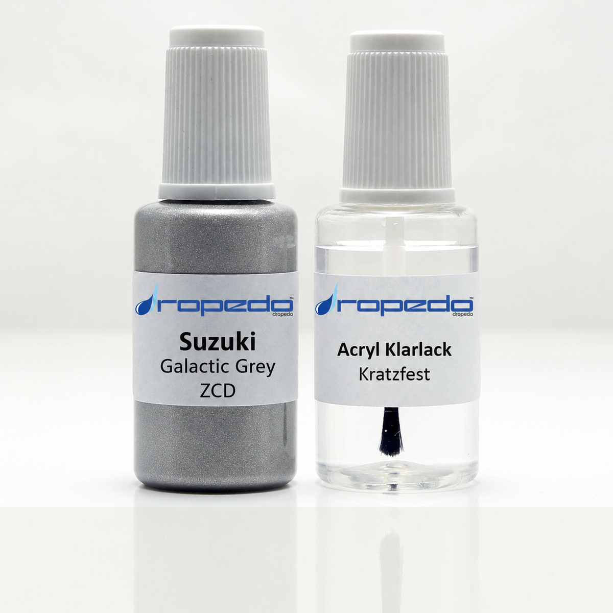 Lackstift-Set für Suzuki ZCD Galactic Grey: 20 ml Basislack und 20 ml Klarlack