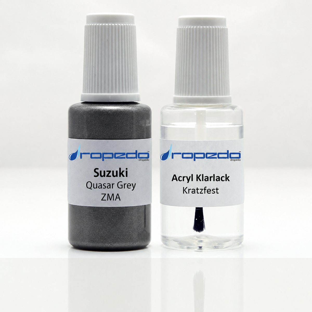 Lackstift-Set für Suzuki ZMA Quasar Grey: 20 ml Basislack und 20 ml Klarlack