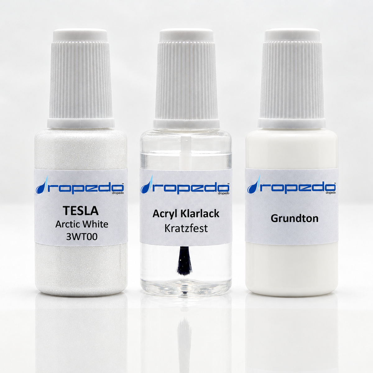 Tesla 3WT00 Arctic White Lackstift-Set mit Grundton: Basislack, Klarlack und Grundton je 20 ml