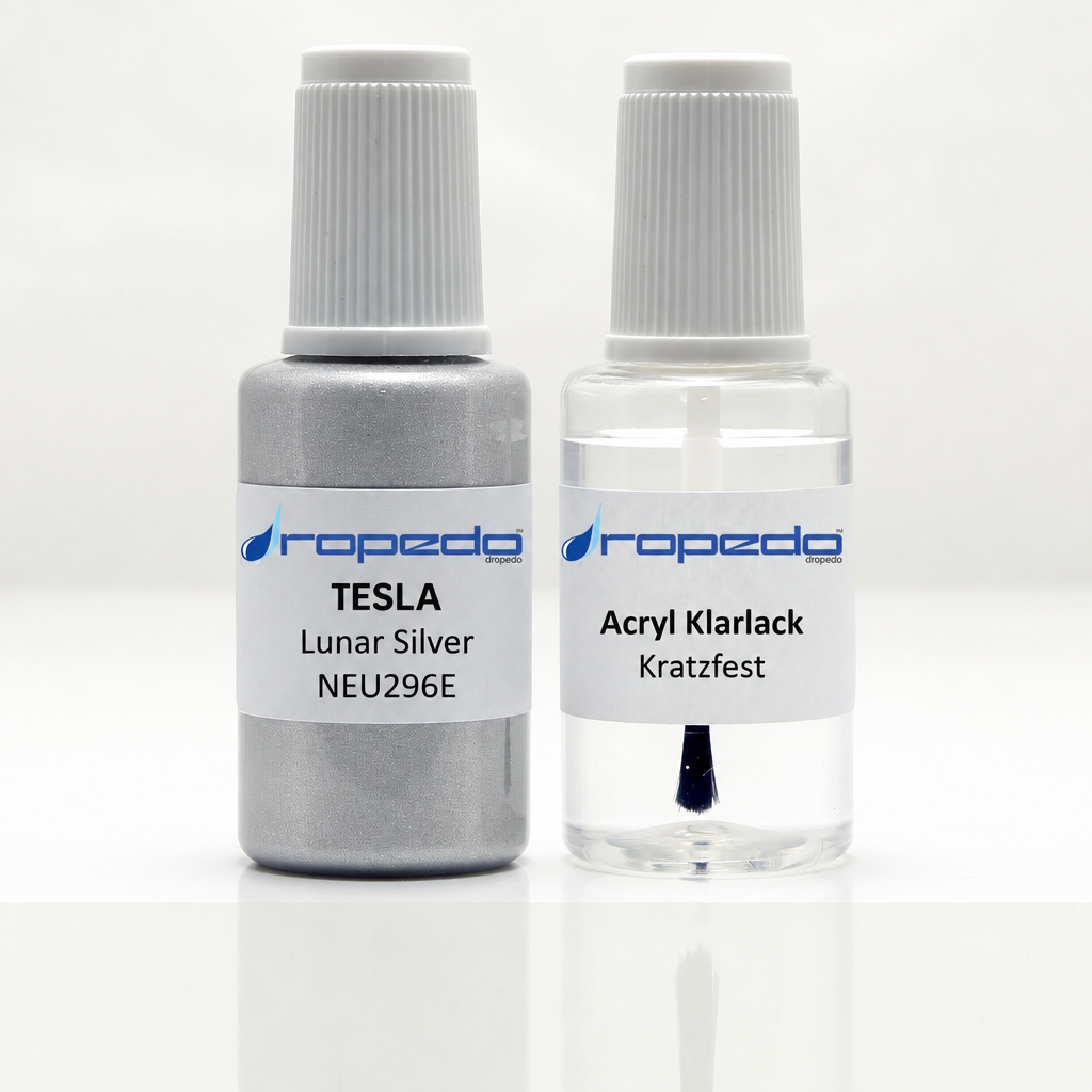 Lackstift-Set mit Klarlack für Tesla NEU296E Lunar Silver Metallic