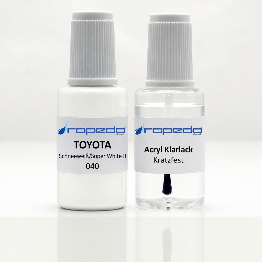 Lackstift-Set mit Klarlack für Toyota 040 Schneeweiß/Super White II
